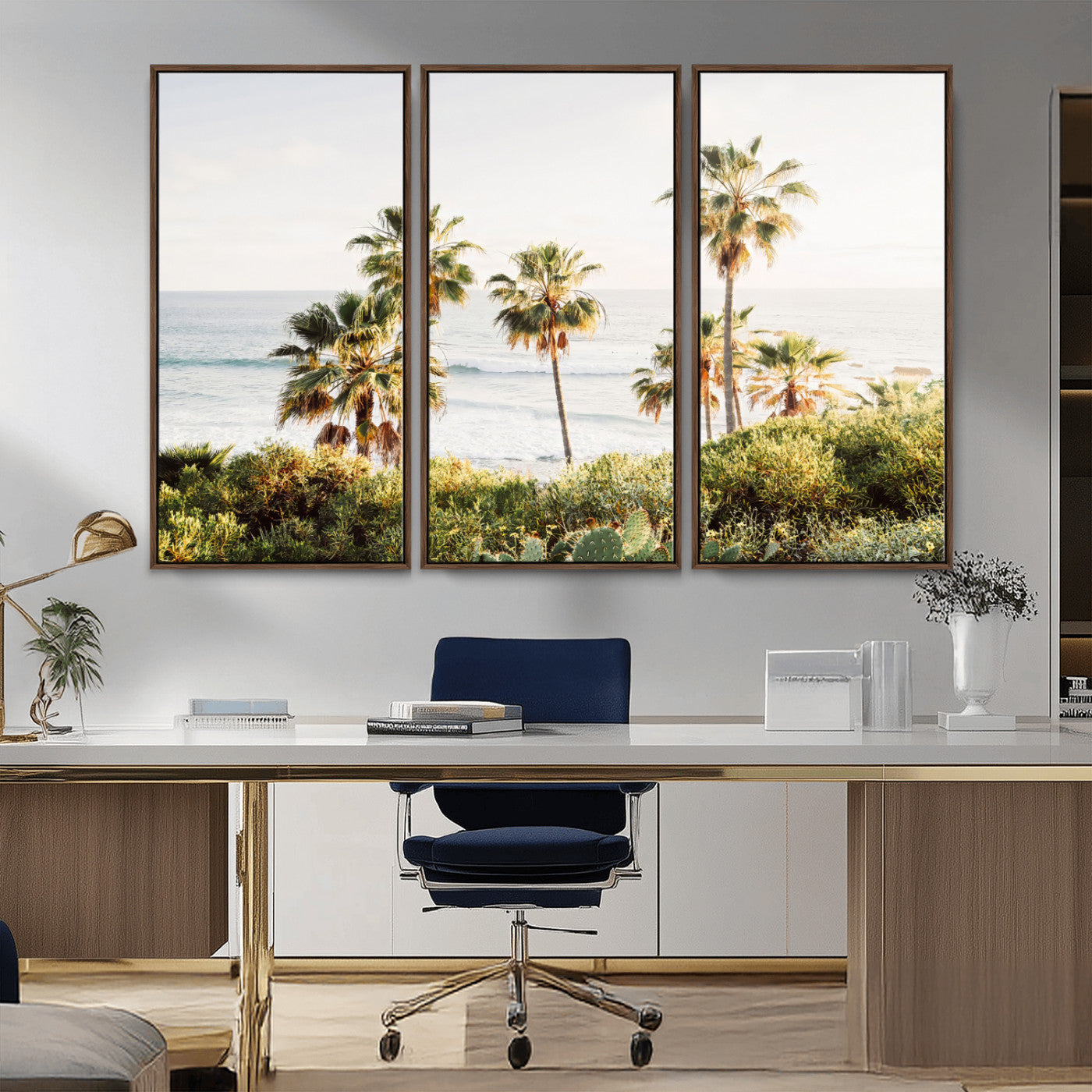 94707294-MGV-CV-36X24-California Coast Wall Art Canvas Print, Framed Palm Trees Art Picture Print, Coastal Landscape Perfect Coastal Minimalist Decor