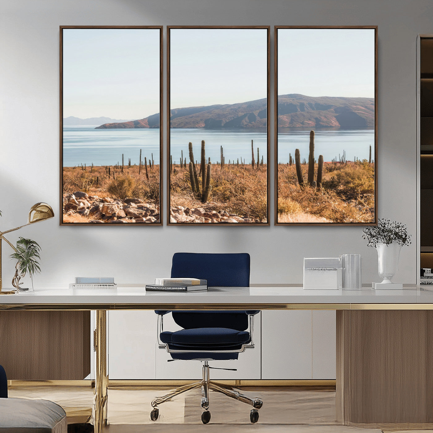 45193515-MGV-CV-36X24-Desert Cactus Wall Art Canvas Print, Framed Baja Coastline Art Picture Print, Coastal Desert Perfect Southwestern Minimalist Decor