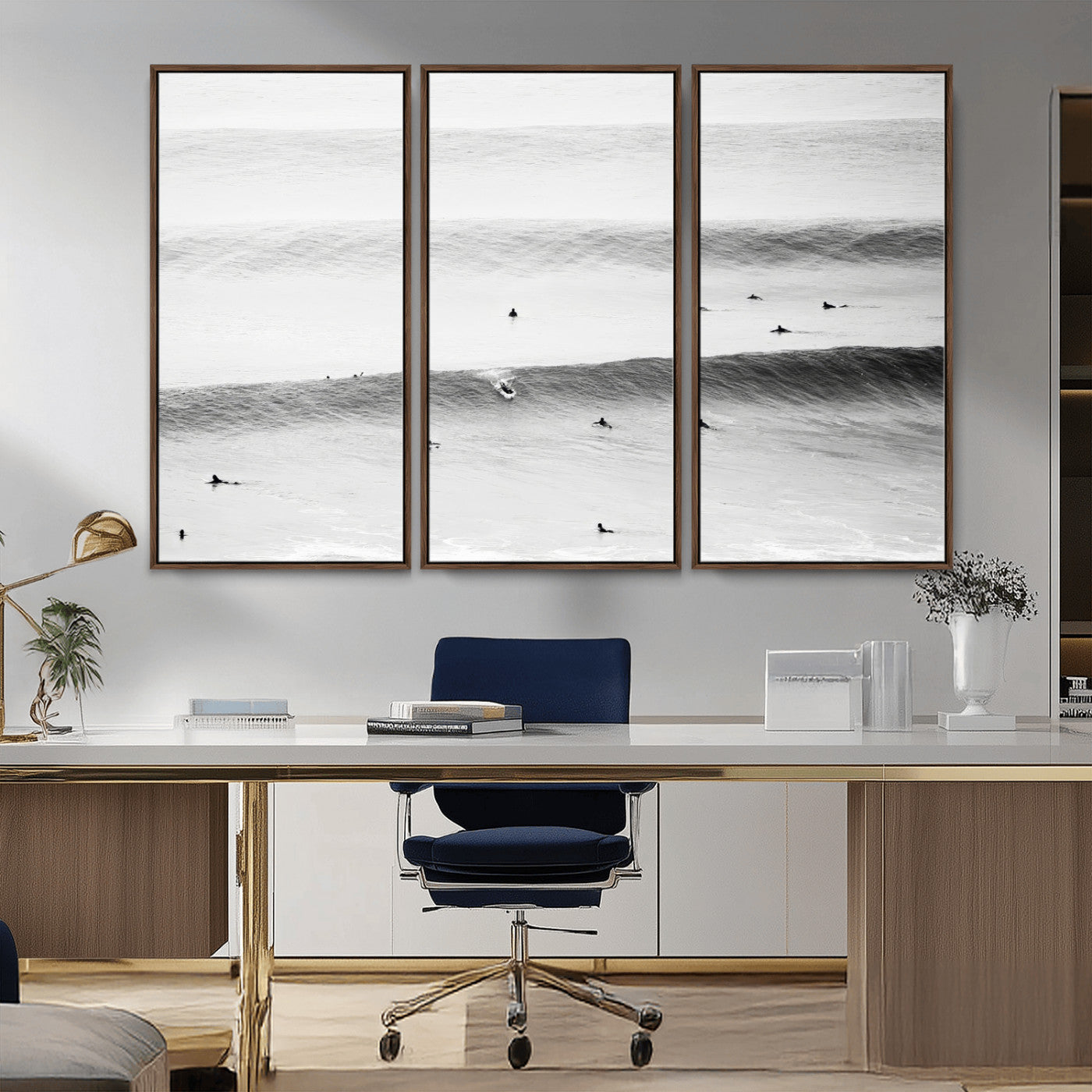 54291445-MGV-CV-36X24-Black White Ocean Wall Art Canvas Print, Framed Coastal Sport Art Picture Print, Ocean Culture Perfect Minimalist Coastal Decor