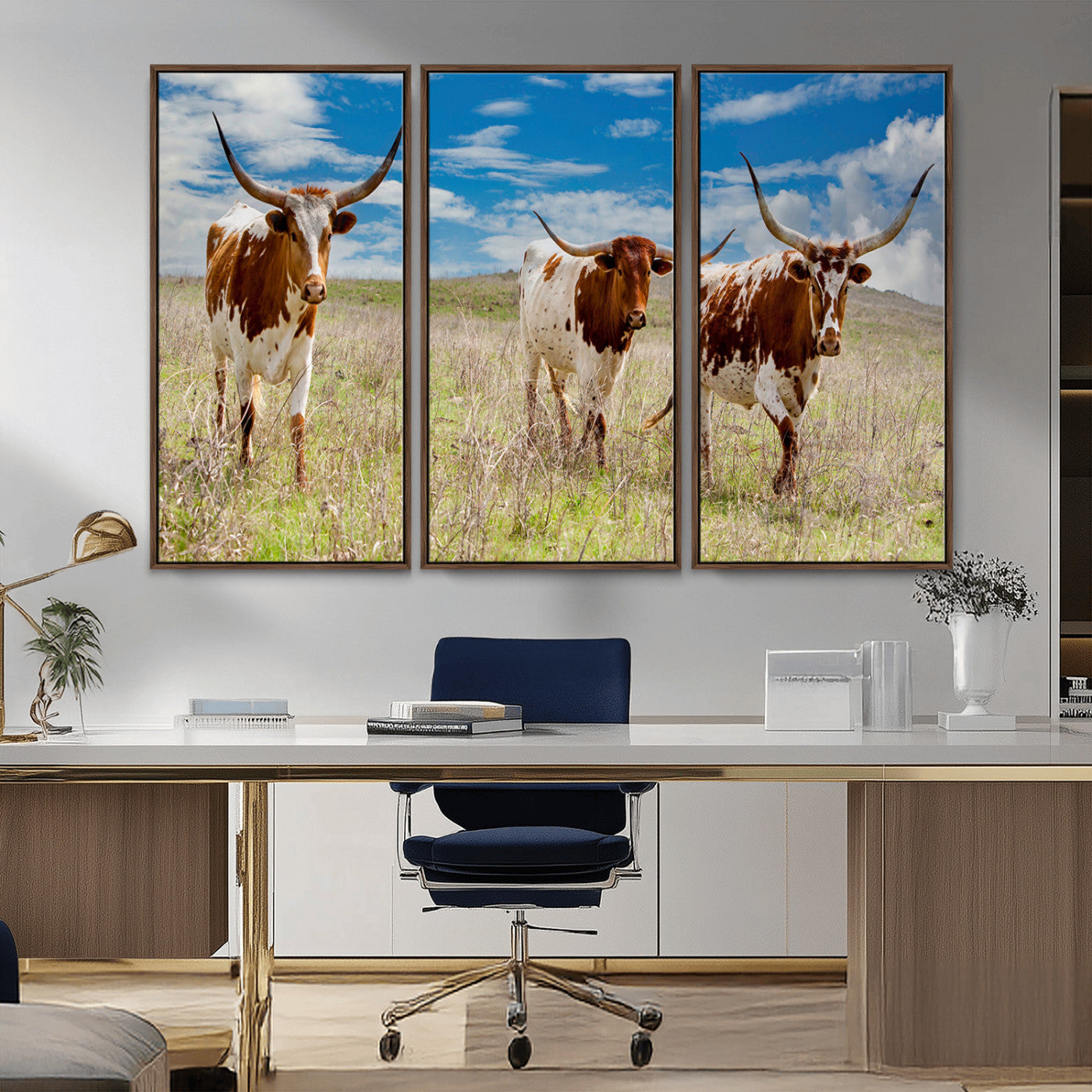 58099948-MGV-CV-36X24-Texas Longhorn Wall Art Canvas Print, Framed Western Decor Art Picture Print, Rustic Farmhouse Perfect Western Farmhouse Decor