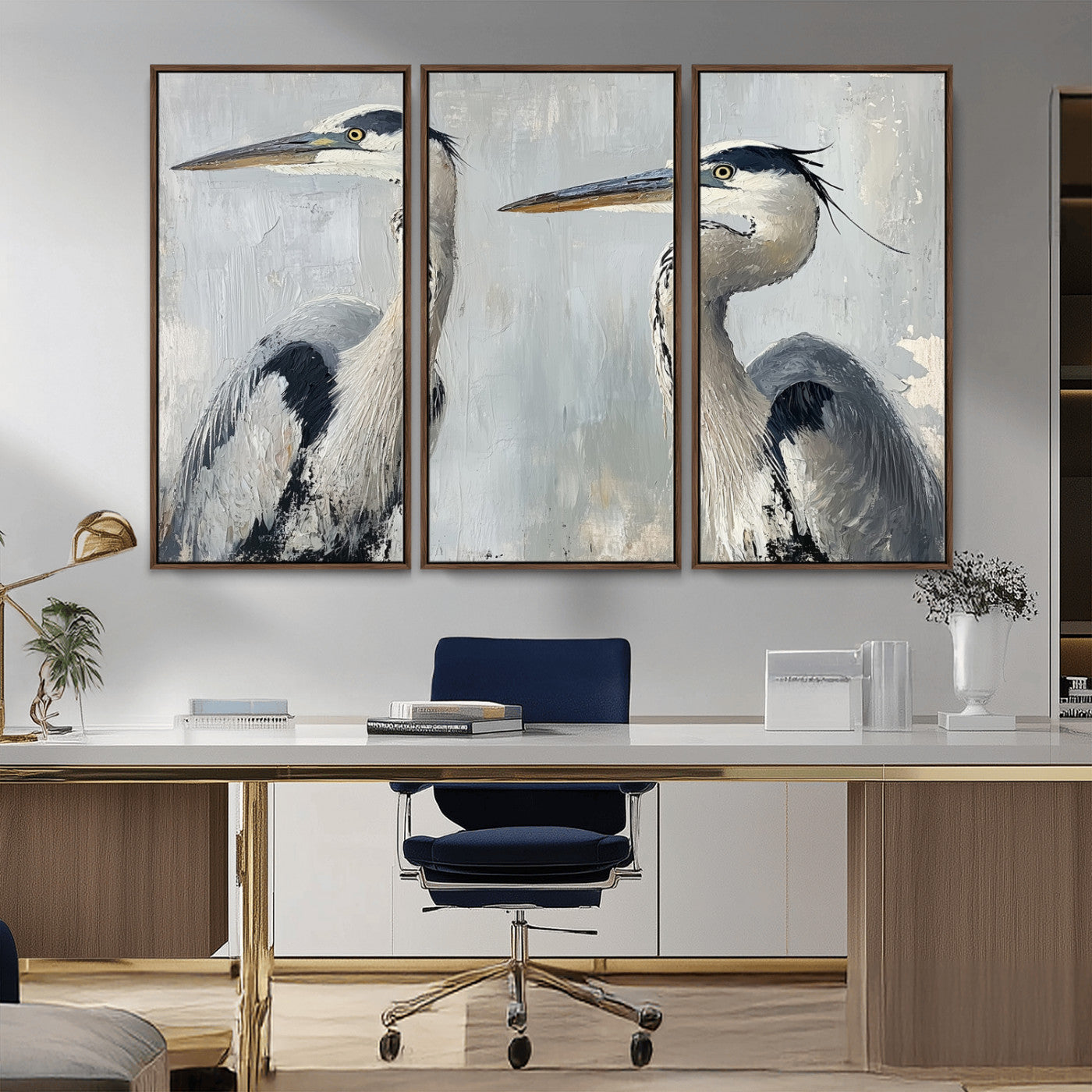 19427826-MGV-CV-36X24-Bird Canvas Decor Wall Art Canvas Print, Framed Coastal Bird Pair Art Picture Print, Minimalist Wildlife Wall Perfect Coastal