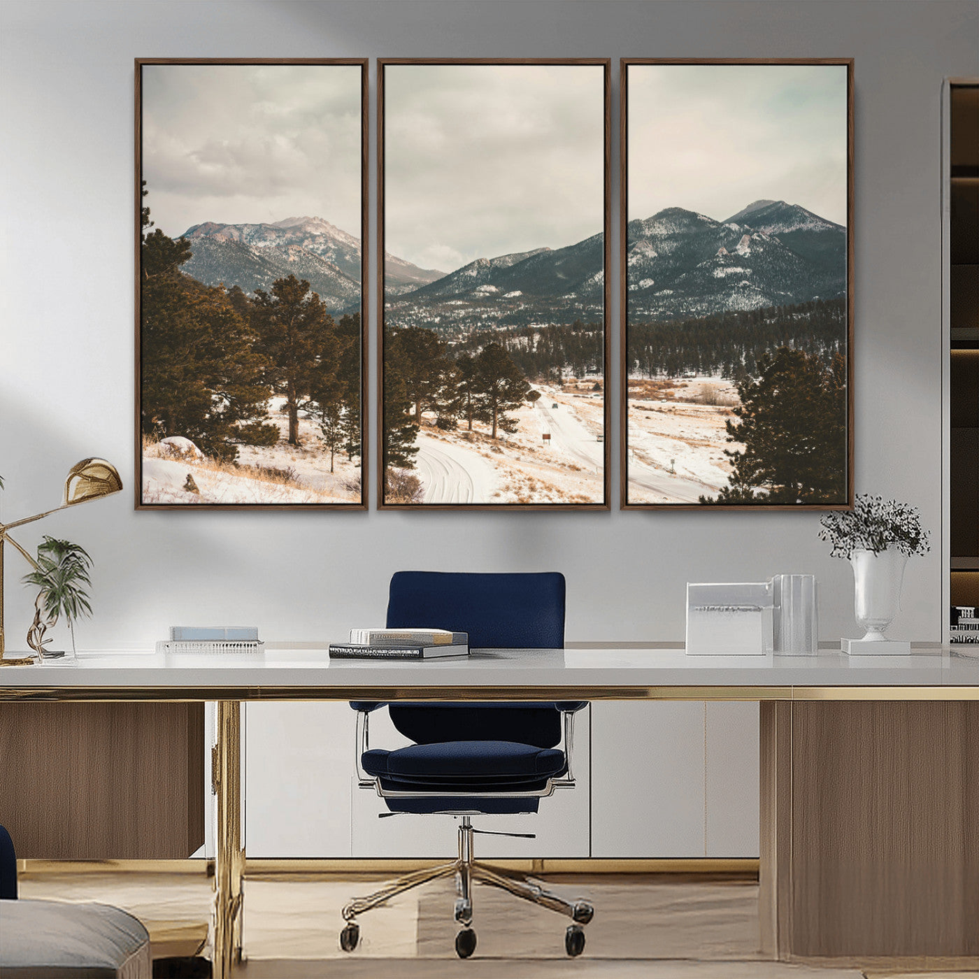 77311749-MGV-CV-36X24-Mountain Landscape Wall Art Canvas Print, Framed Snowy Peaks Art Picture Print, Alpine Aesthetic Perfect Rustic Winter Decor