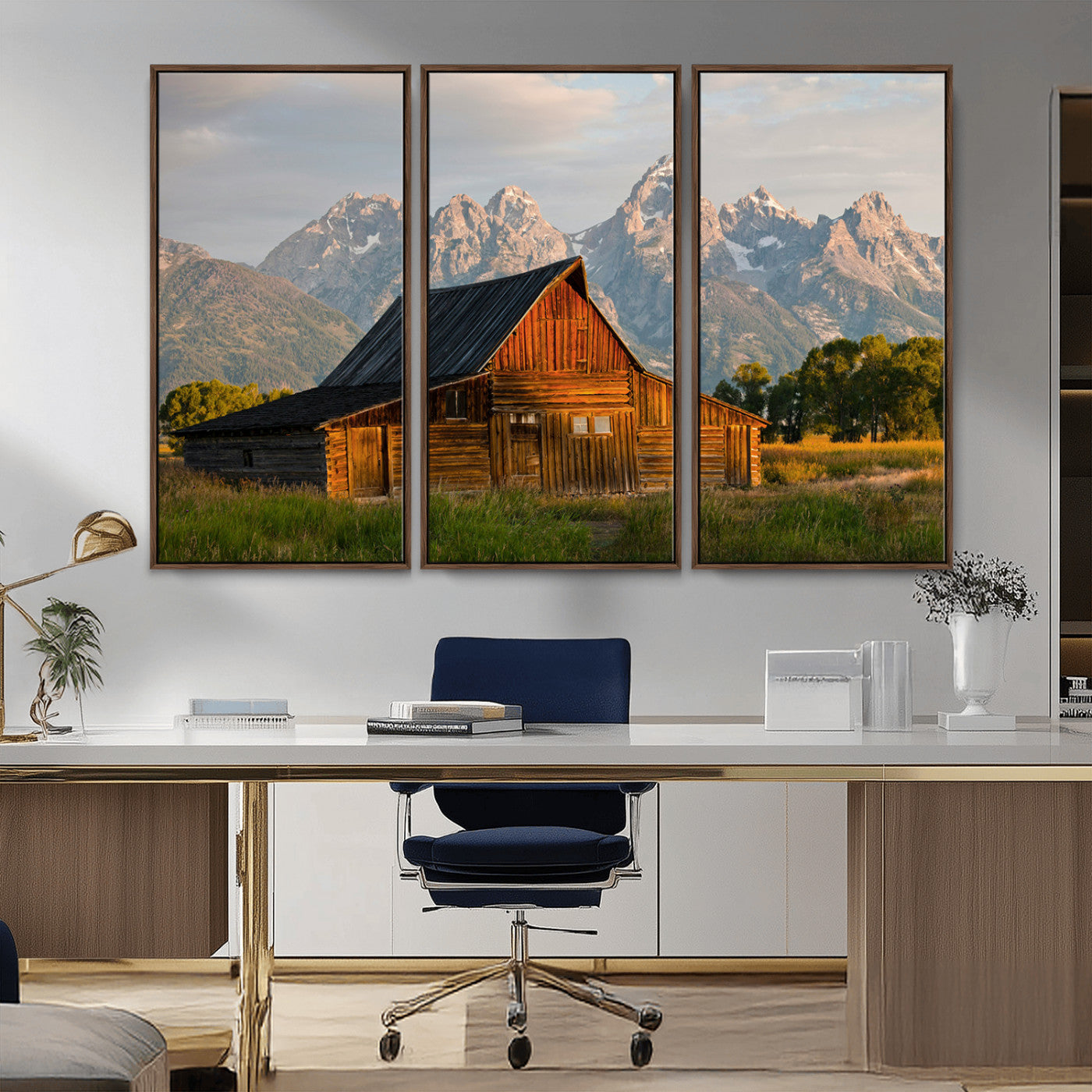 31771014-MGV-CV-36X24-Rustic Barn Wall Art Canvas Print, Framed Western Landscape Art Picture Print, Farmhouse Style Perfect Rustic Farmhouse Decor