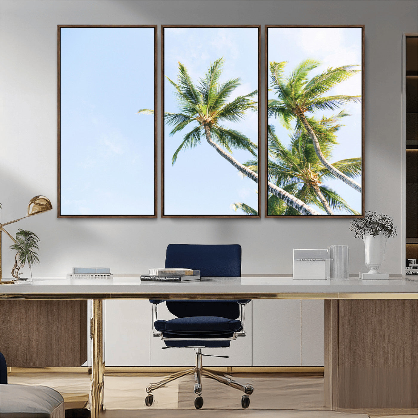 54719115-MGV-CV-36X24-Palm Trees Wall Art Canvas Print, Framed Tropical Aesthetic Art Picture Print, Coastal Serenity Perfect Tropical Minimalist Decor