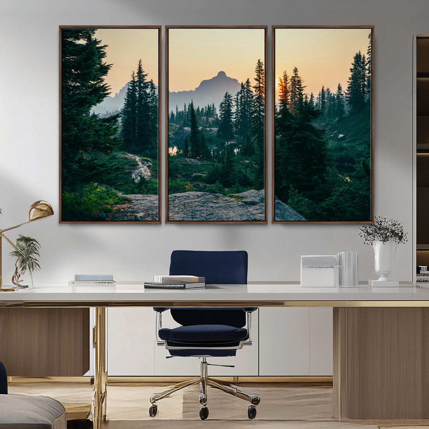 66397982-MGV-CV-36X24-Mountain Landscape Wall Art Canvas Print, Framed Forest Serenity Art Picture Print, Mountain Landscape Perfect Rustic Wilderness