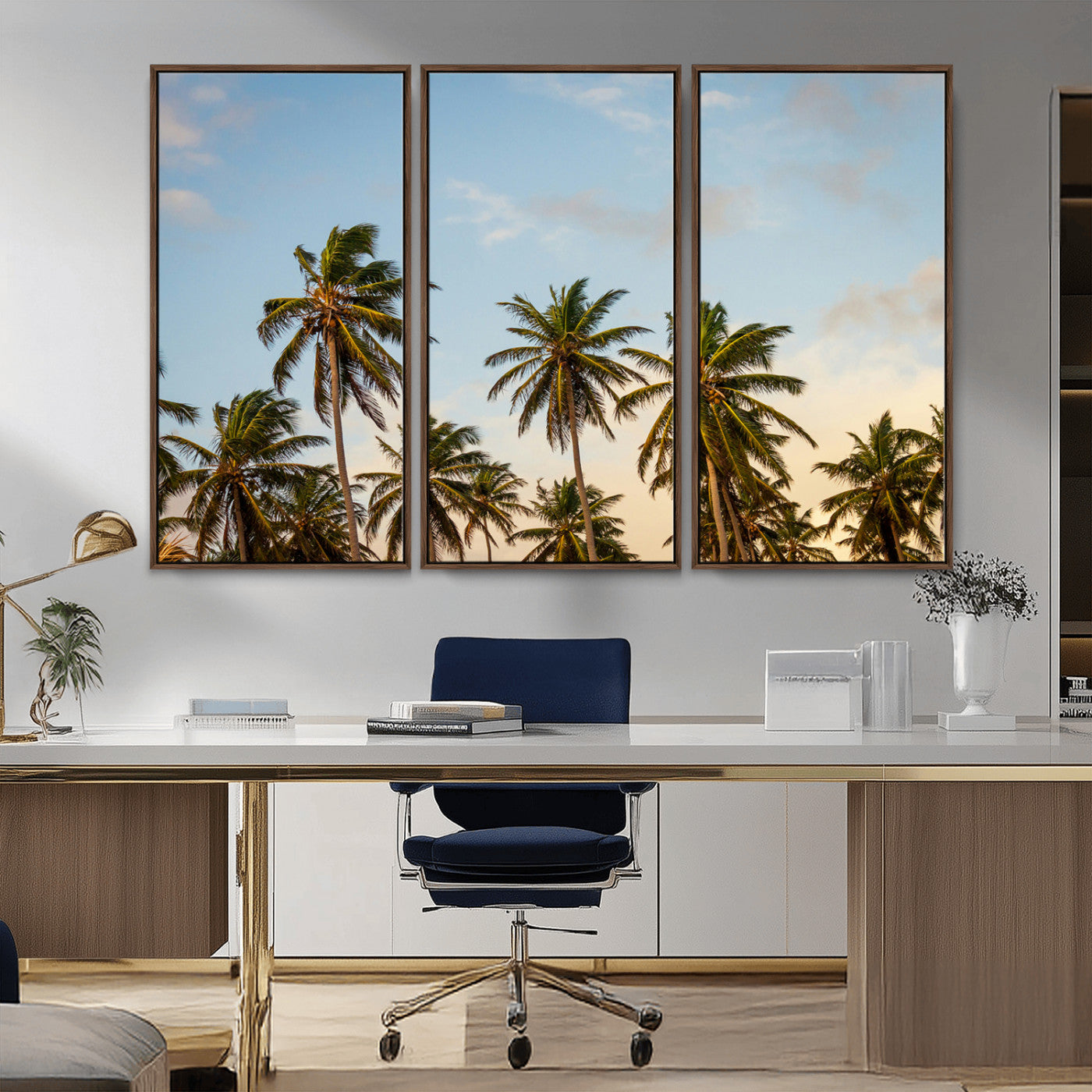 99033771-MGV-CV-36X24-Palm Trees Wall Art Canvas Print, Framed Tropical Vibes Art Picture Print, Coastal Sunset Perfect Coastal Boho Decor Artwork