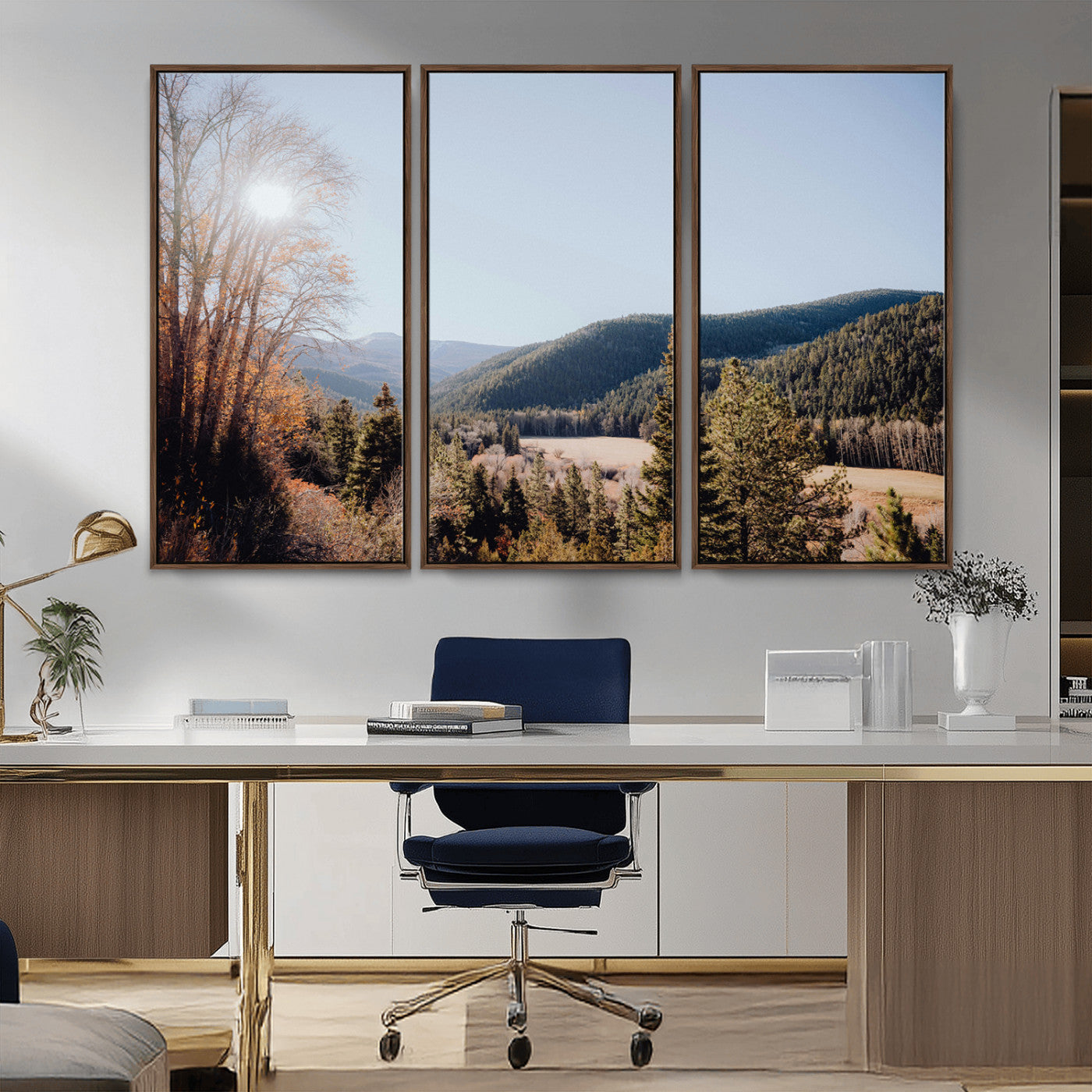 52941305-MGV-CV-36X24-Rustic Landscape Wall Art Canvas Print, Framed Serene Valley Art Picture Print, Pine Tree Horizon Perfect Rustic Cabin Decor