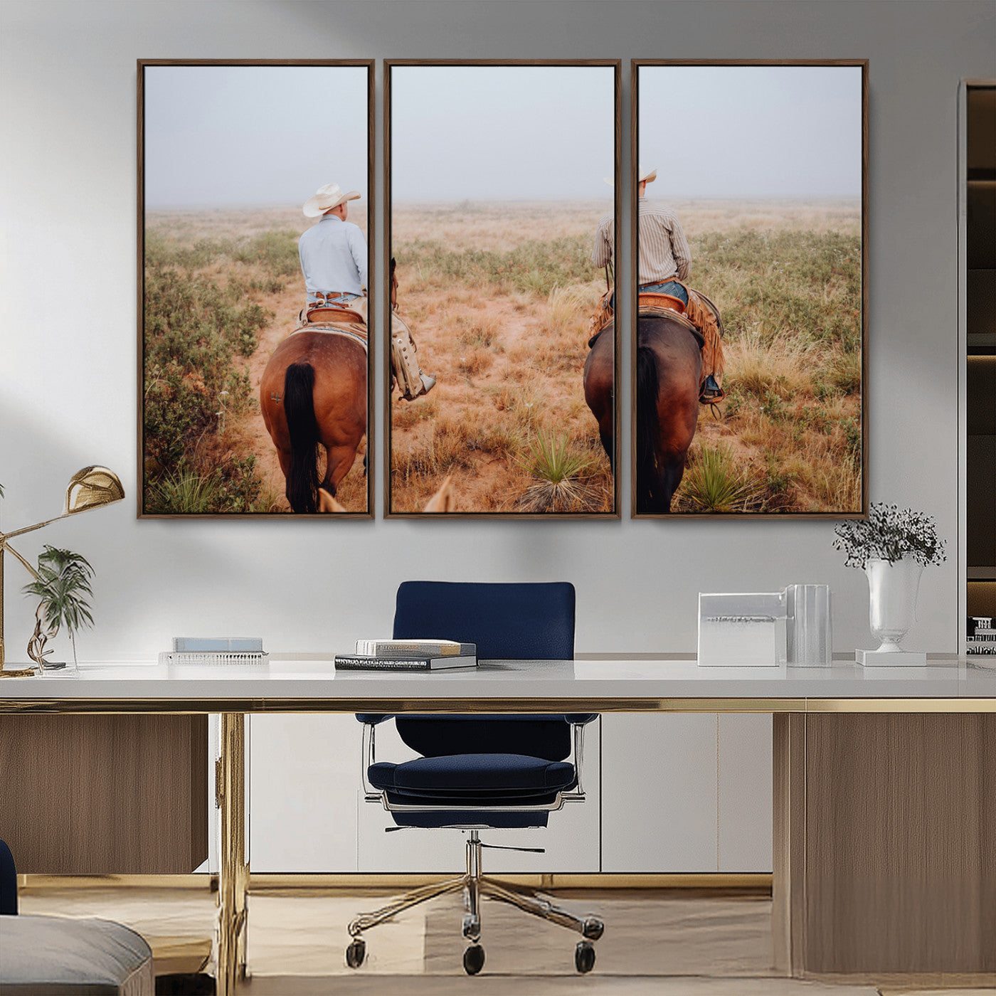 54943176-MGV-CV-36X24-Cowboy Wall Art Wall Art Canvas Print, Framed Western Canvas Art Picture Print, Rustic Ranch Scene Perfect Rustic Western Decor