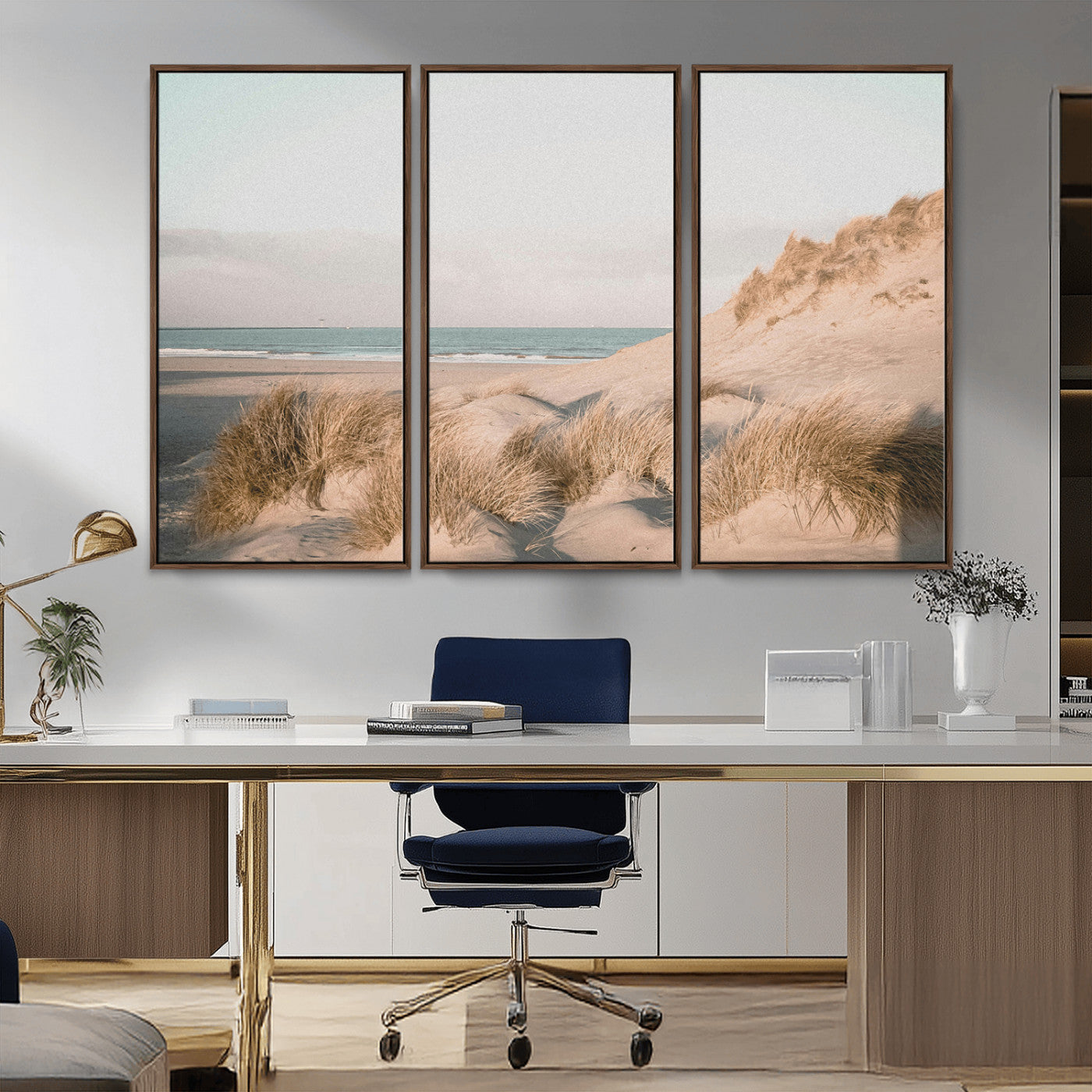 28064037-MGV-CV-36X24-Minimalist Seascape Wall Art Canvas Print, Framed Neutral Beach Print Art Picture Print, Sand Dune Photography Perfect