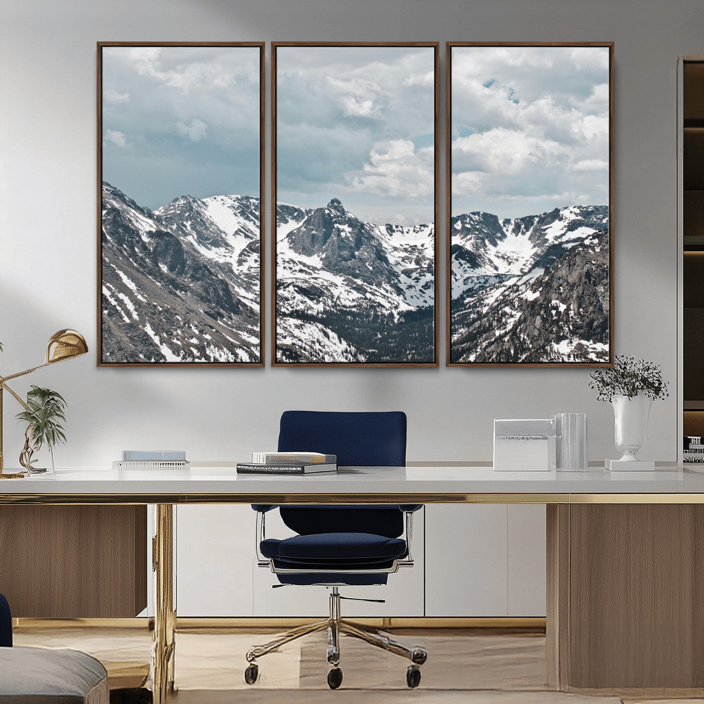 94074619-MGV-CV-36X24-Snowy Peaks Wall Art Canvas Print, Framed Alpine Wilderness Art Picture Print, Mountain Escape Perfect Winter Serenity Decor