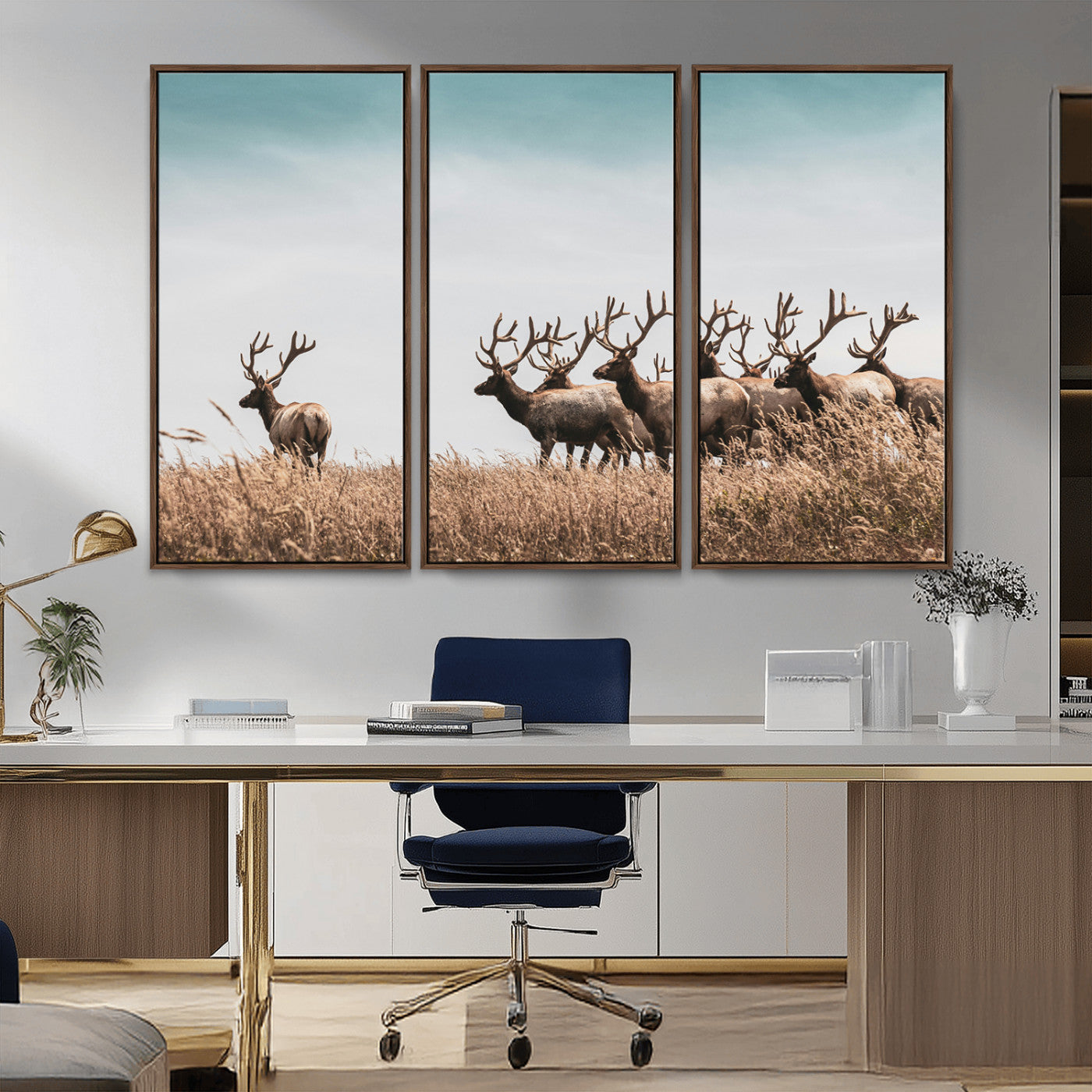 81594705-MGV-CV-36X24-Elk Herd Wall Art Canvas Print, Framed Wildlife Photography Art Picture Print, Rustic Nature Print Perfect Rustic Wildlife Decor