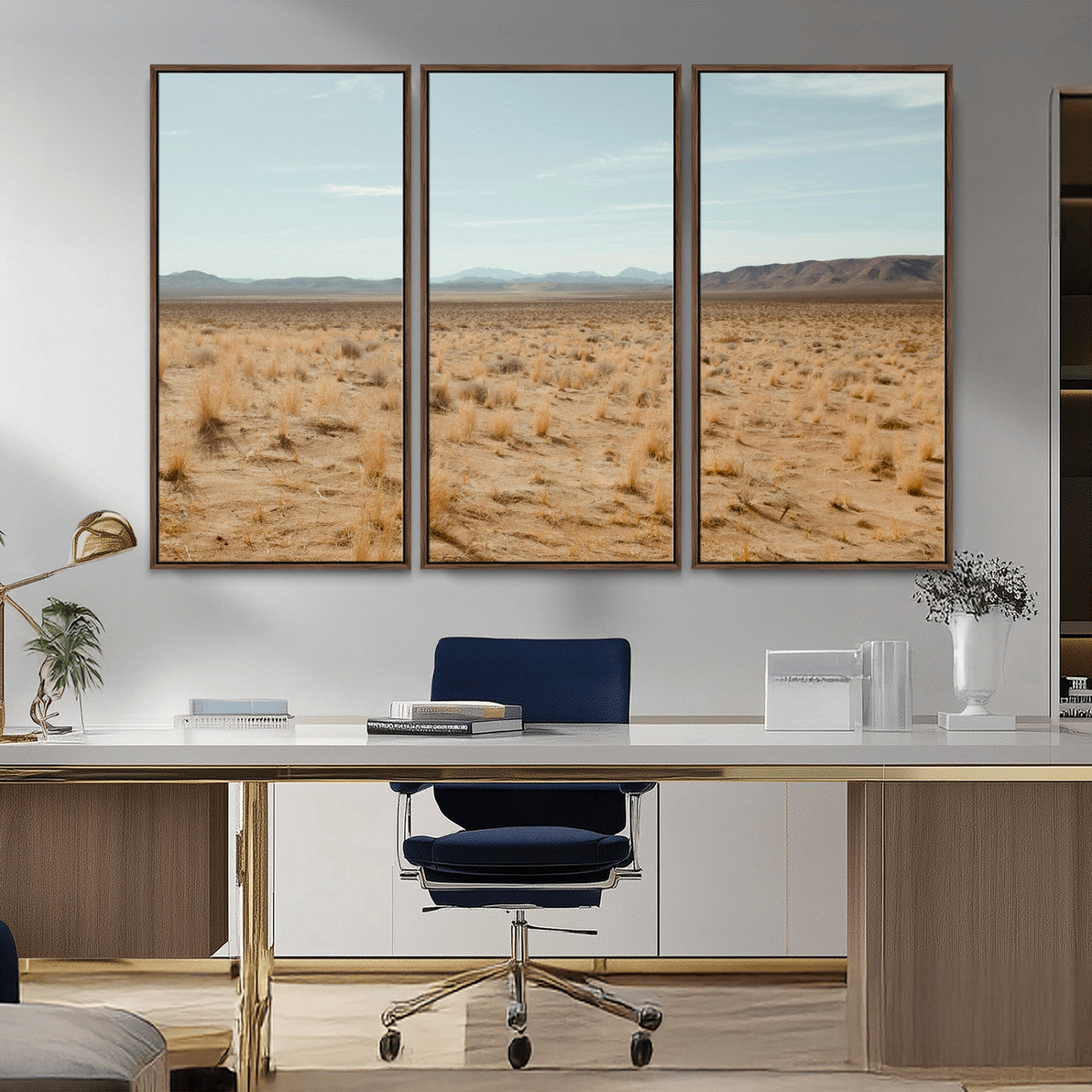 55918919-MGV-CV-36X24-Desert Landscape Wall Art – Golden Grass Plains and Mountain Horizon Canvas Print, Southwest Nature Photography Decor for Living