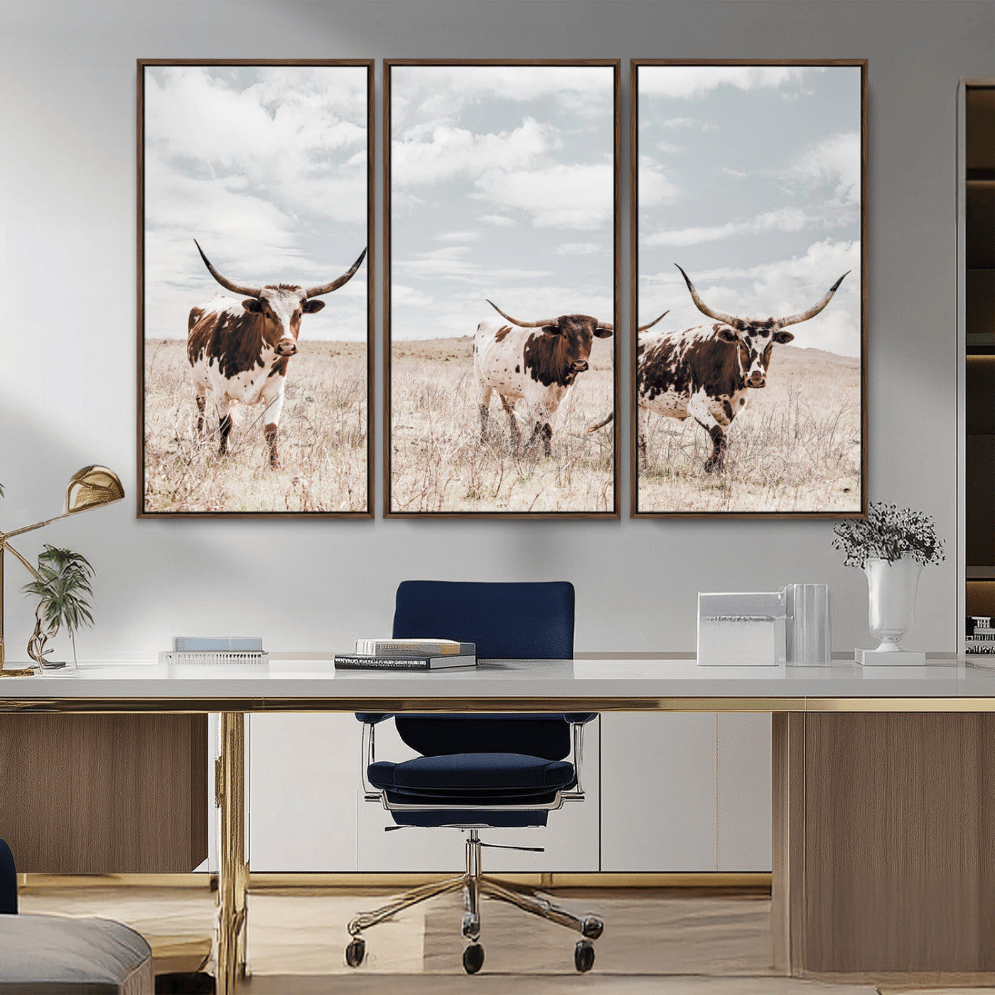 65621083-MGV-CV-36X24-Texas Longhorn Wall Art – Rustic Western Cattle Canvas Print, Southwestern Ranch Photography Decor for Living Room, Office,