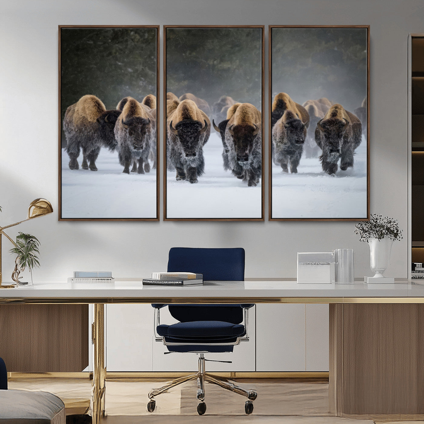 30332489-MGV-CV-36X24-Winter Bison Herd Wall Art – Powerful Buffalo Canvas Print, Rustic Wildlife Photography Decor for Farmhouse, Cabin, Lodge, Living