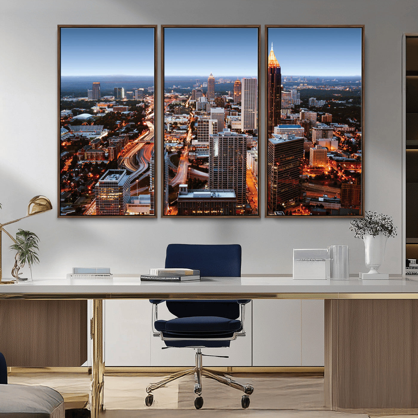 25096967-MGV-CV-36X24-Atlanta Skyline Wall Art – Vibrant Cityscape Canvas Print, Modern Night Lights Urban Decor for Office, Living Room, or Apartment