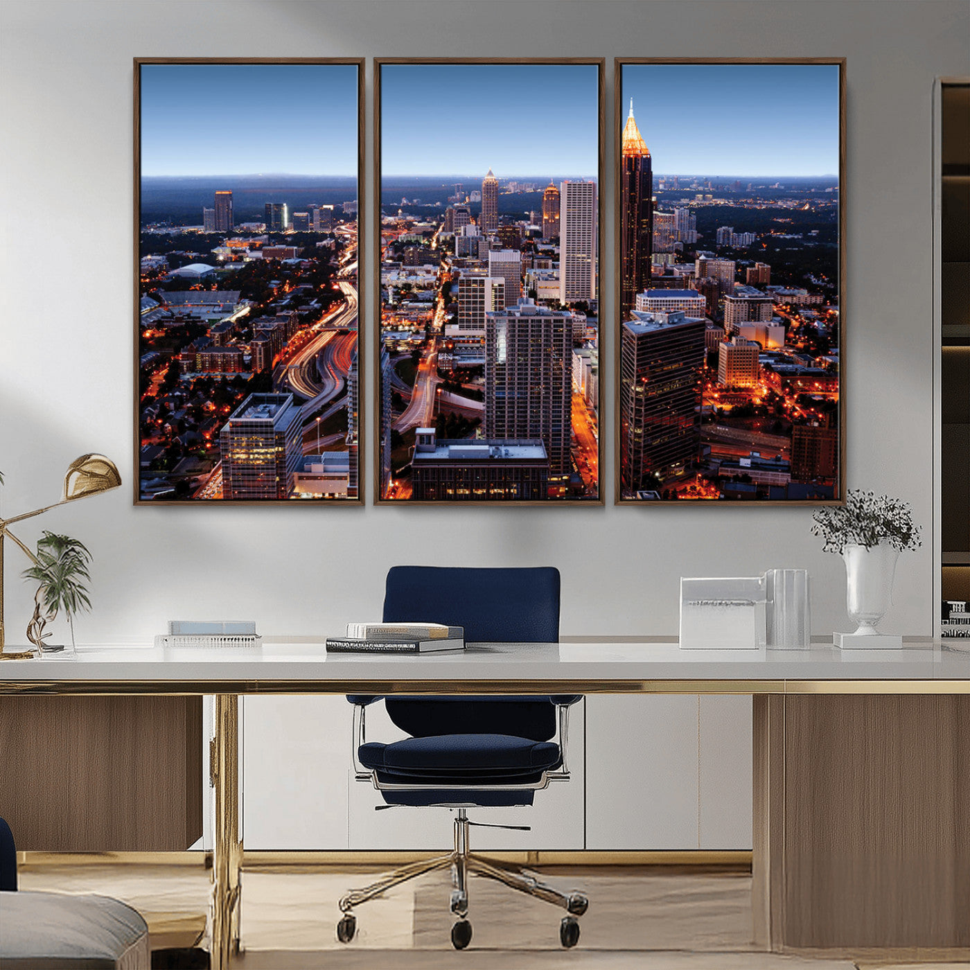 81886632-MGV-CV-36X24-Atlanta Skyline Wall Art – Vibrant City Lights Canvas Print, Modern Urban Cityscape Decor for Living Room, Office, or Apartment