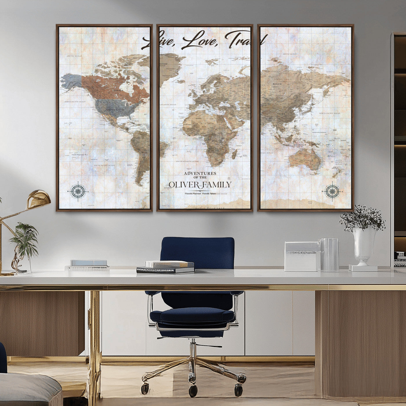 43924907-MGV-CV-36X24-Live Love Travel Wall Art – Neutral World Map Canvas Print, Rustic Adventure Decor for Home, Office or Living Room, Unique Gift