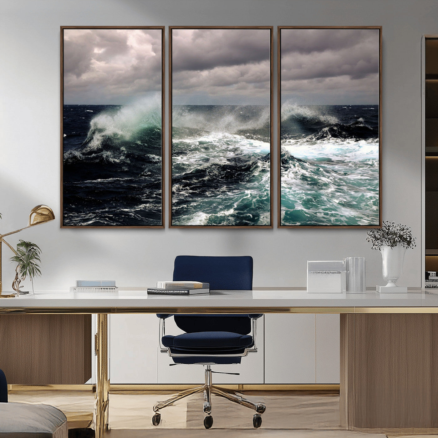 38622353-MGV-CV-36X24-Ocean Wave Wall Art – Dramatic Seascape Canvas Print with Stormy Sky and Crashing Sea, Bold Coastal Photography for Living Room,