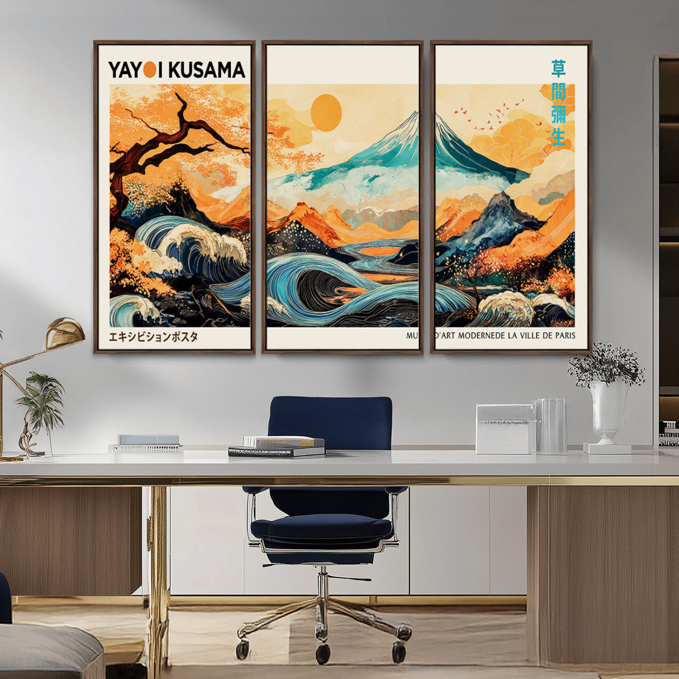 94085549-MGV-CV-36X24-Japanese Wave and Mountain Wall Art – Panoramic Abstract Landscape Canvas Print, Asian Inspired Nature Decor for Living Room,