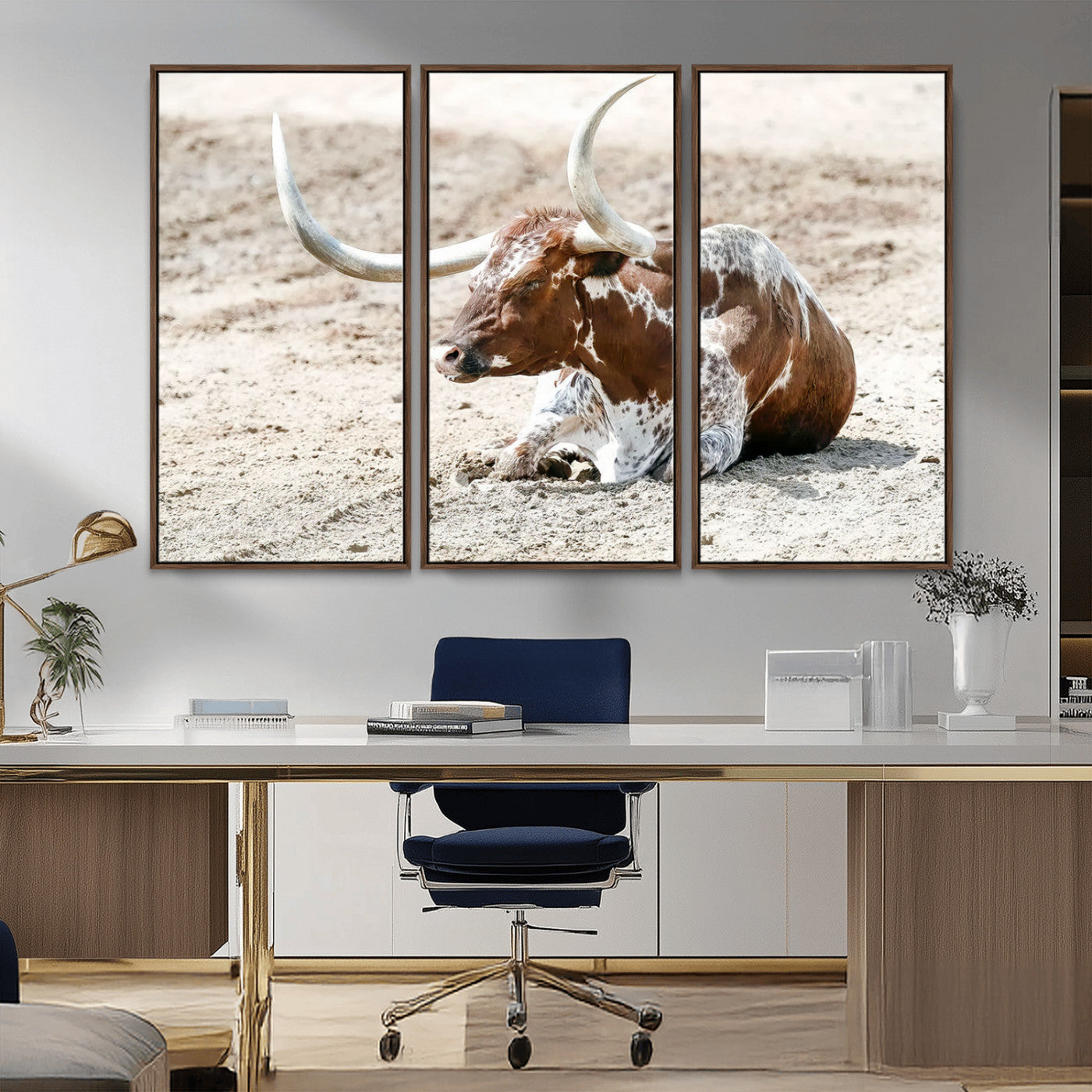 89096667-MGV-CV-36X24-Texas Longhorn Wall Art – Rustic Western Canvas Print, Cattle Photography Decor for Ranch House, Living Room, Office, Man Cave