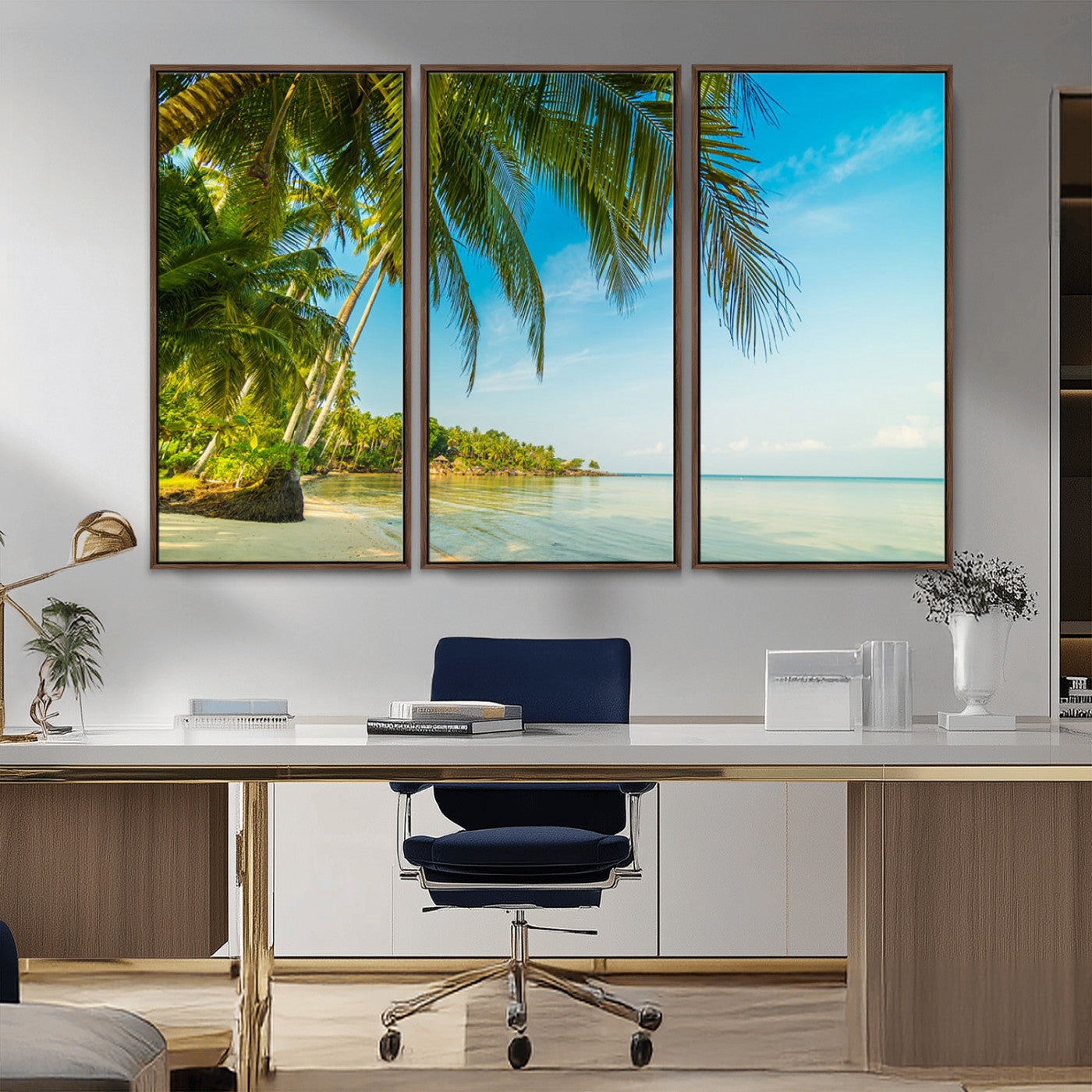 65056721-MGV-CV-36X24-Tropical Beach Wall Art – Palm Tree Coastal Photography Print, Relaxing Ocean Paradise Landscape, Island Seascape Home or Office