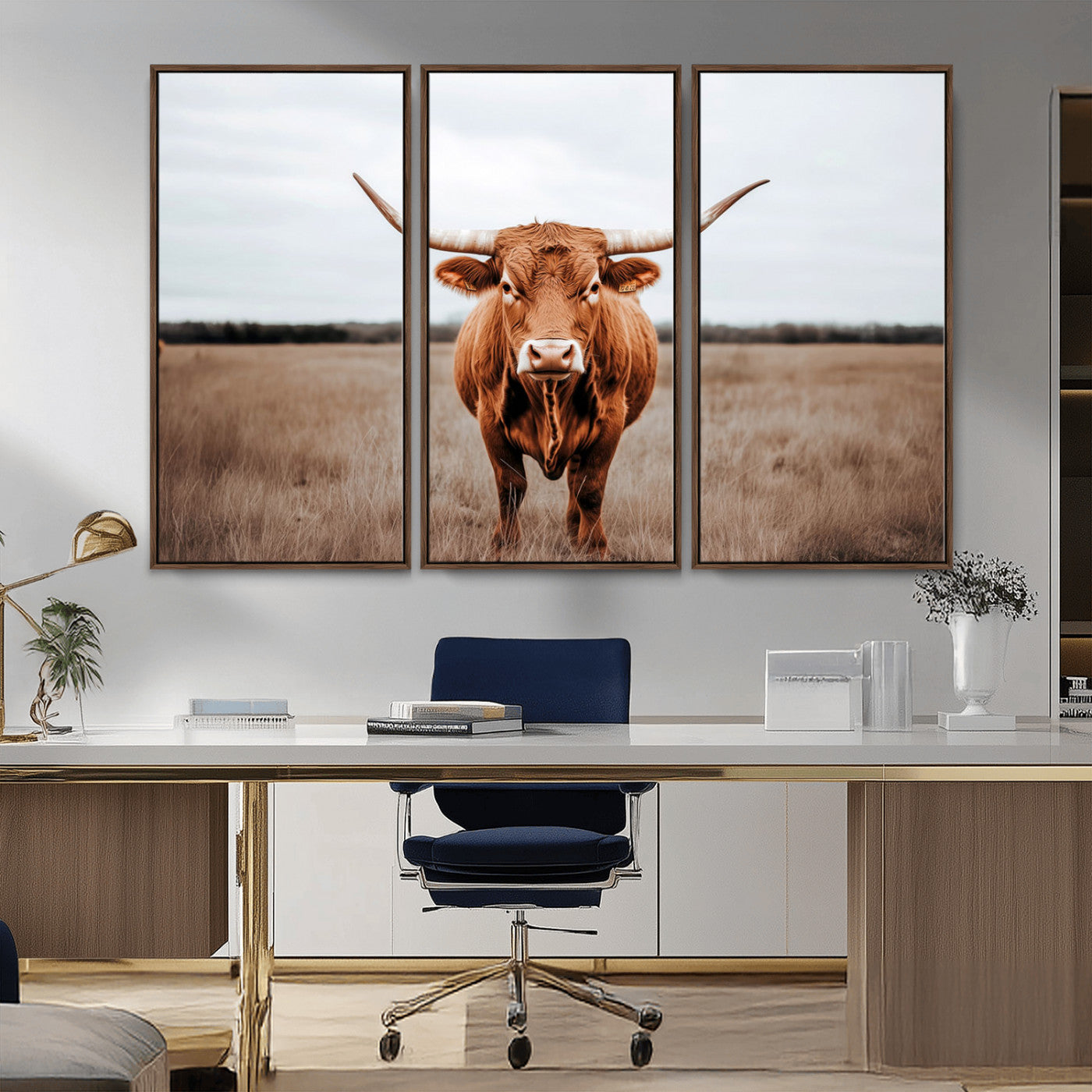16316734-MGV-CV-36X24-Texas Longhorn Wall Art – Rustic Bull Portrait Canvas Print, Western Farmhouse Animal Photography Decor for Living Room, Office,