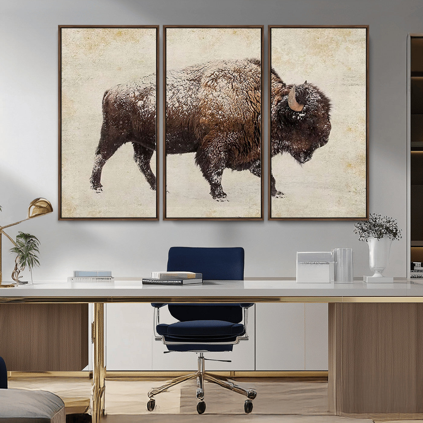 54810031-MGV-CV-36X24-Western Wall Art – Snow Covered Bison Canvas Print, Rustic Wildlife Photography Decor for Bedroom, Living Room, Office, Lodge,