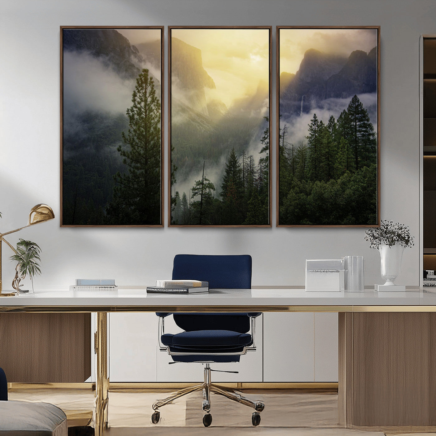 38316884-MGV-CV-36X24-Landscape Wall Art – Misty Mountain Valley Canvas Print, Scenic Pine Forest and Sunrise Photography Decor for Bedroom, Living