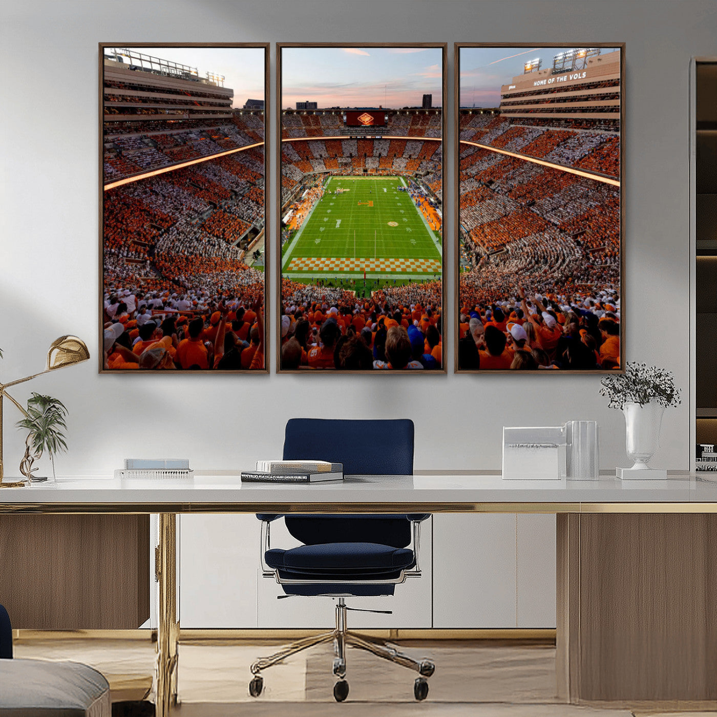 37160229-MGV-CV-36X24-Neyland Stadium Wall Art – Panoramic Tennessee Volunteers Sunset Canvas Print, Checkerboard Crowd Football Game Day Decor for