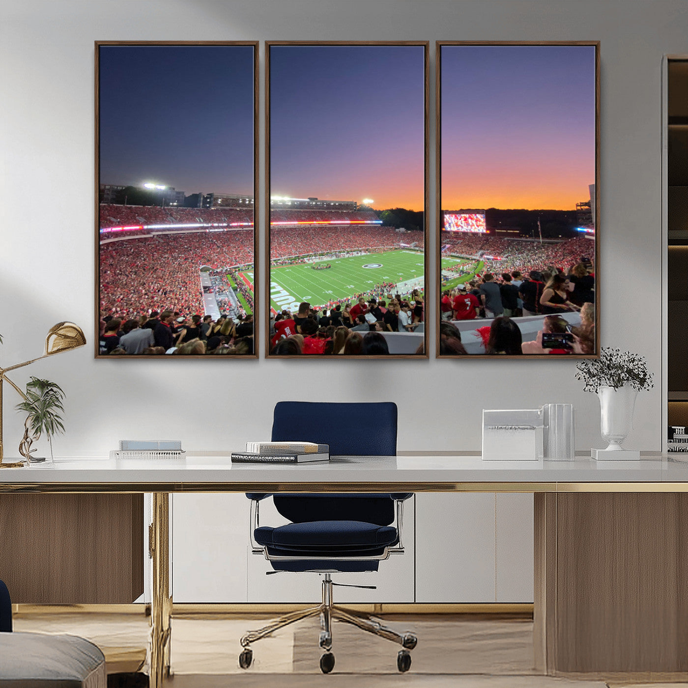 25139565-MGV-CV-36X24-Sanford Stadium Wall Art – Panoramic Georgia Bulldogs Sunset Football Game Canvas Print, Red Crowd Sports Decor for Office, Man