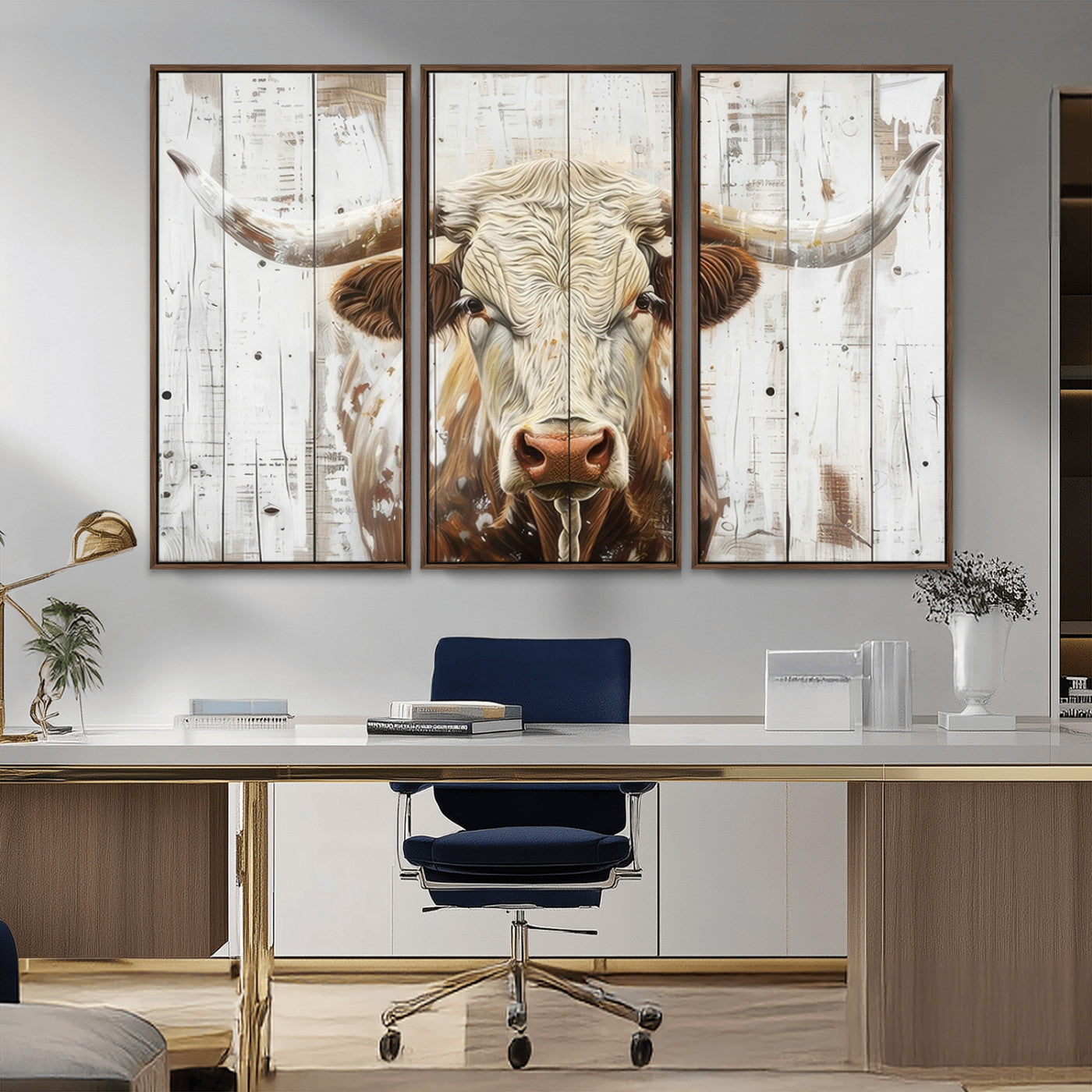 10840-MGV-CV-36X24-Texas Longhorn Wall Art Canvas Print, Framed Rustic Bull Art Picture Print, Western Cattle Perfect Rustic Western Decor Artwork