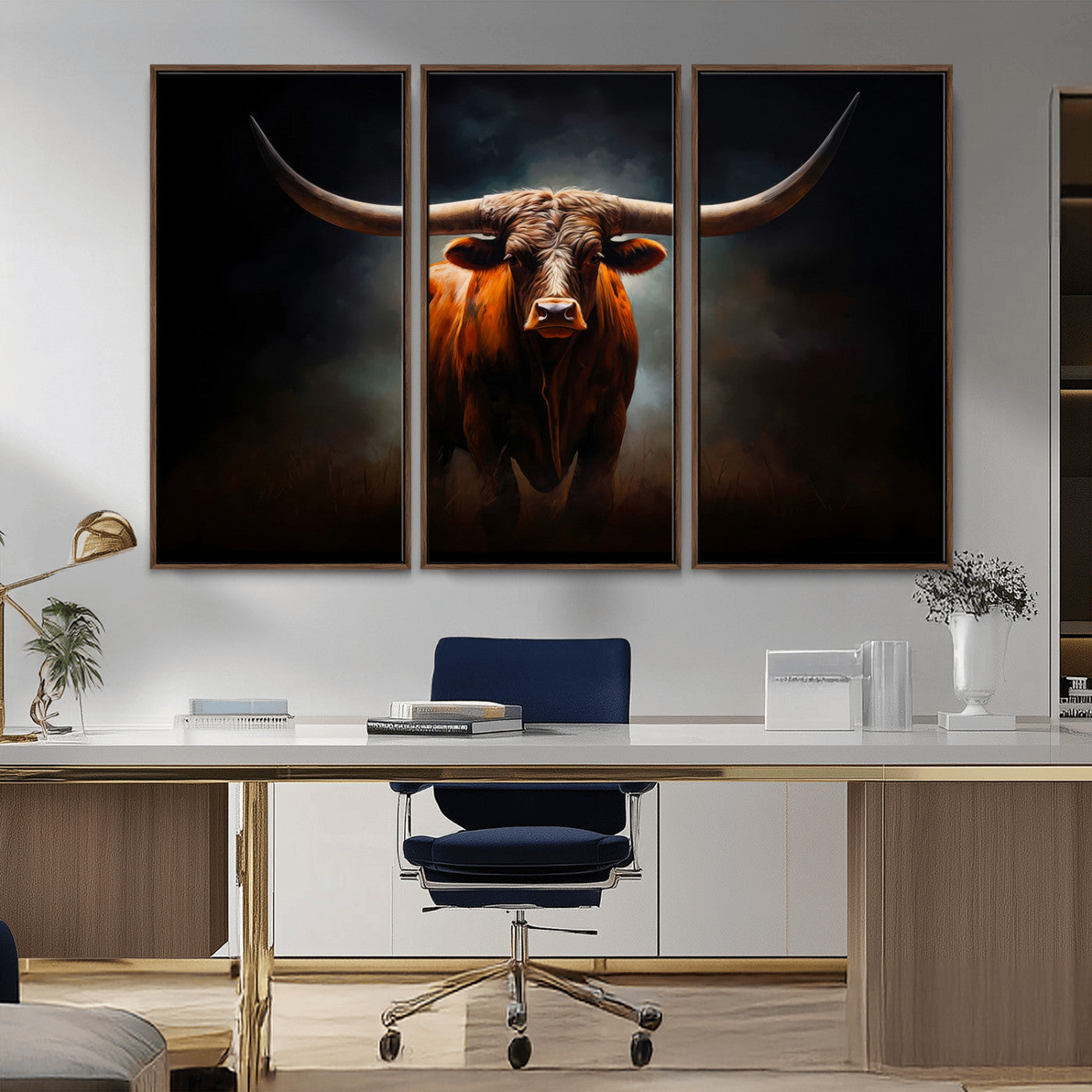 12484-MGV-CV-36X24-Texas Longhorn Wall Art Canvas Print, Framed Western Bull Art Picture Print, Moody Cattle Perfect Moody Western Decor Artwork