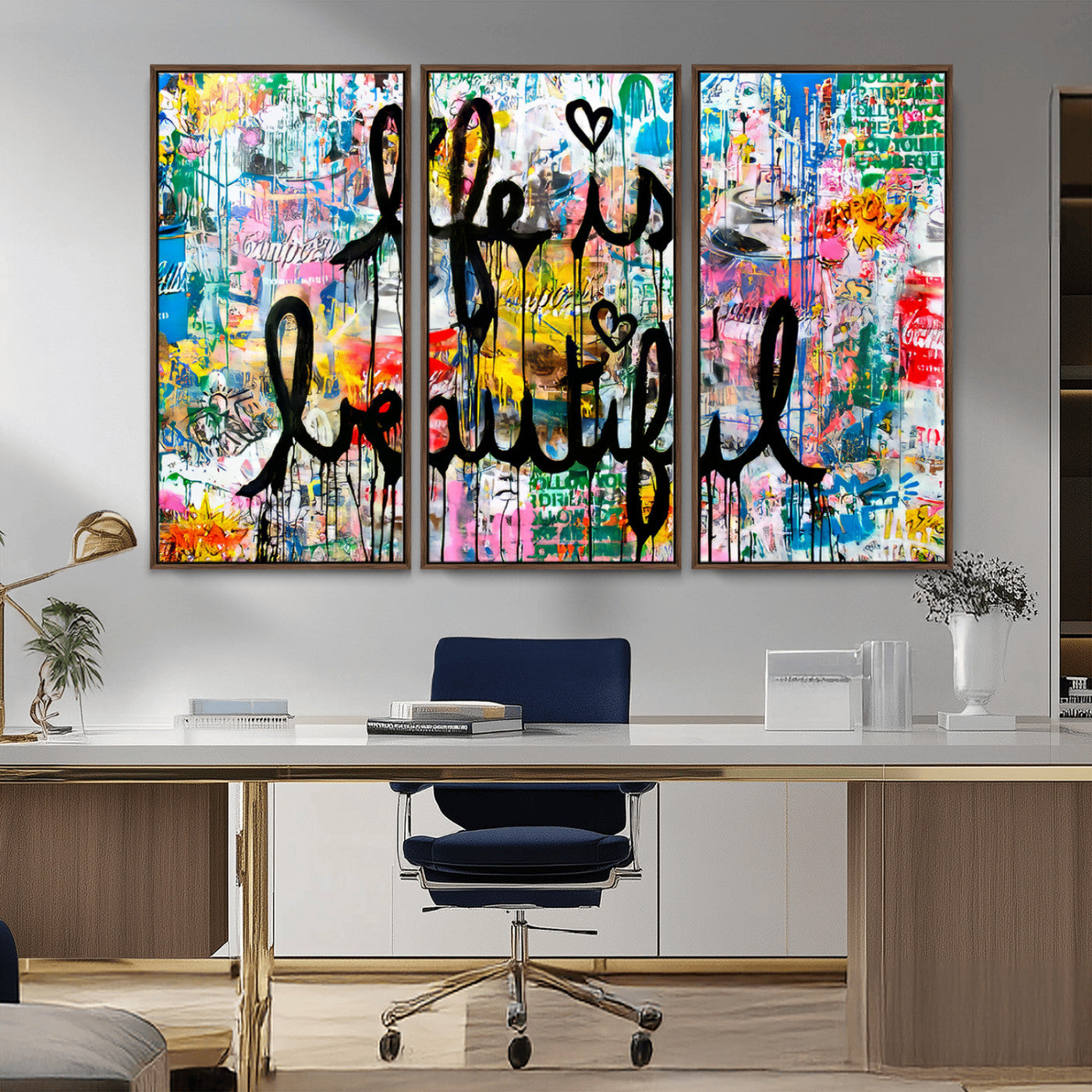 36856-MGV-CV-36X24-Life Is Beautiful Wall Art – Colorful Graffiti Canvas Print, Modern Street Style Artwork, Inspirational Decor for Living Room,