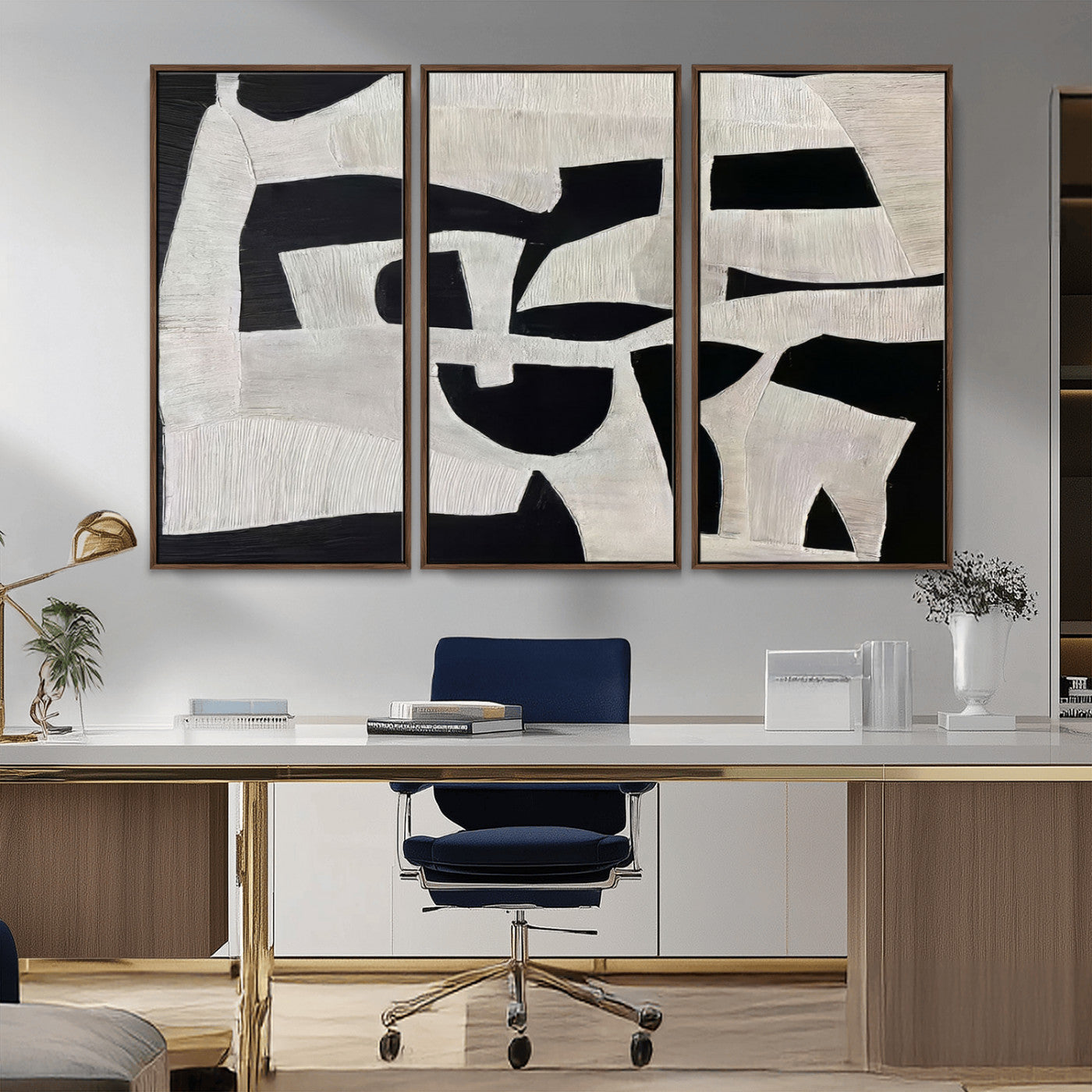 33714-MGV-CV-36X24-Monochrome Design Wall Art Canvas Print, Framed Modern Linework Art Picture Print, Textured Shapes Perfect Monochrome Modern Decor