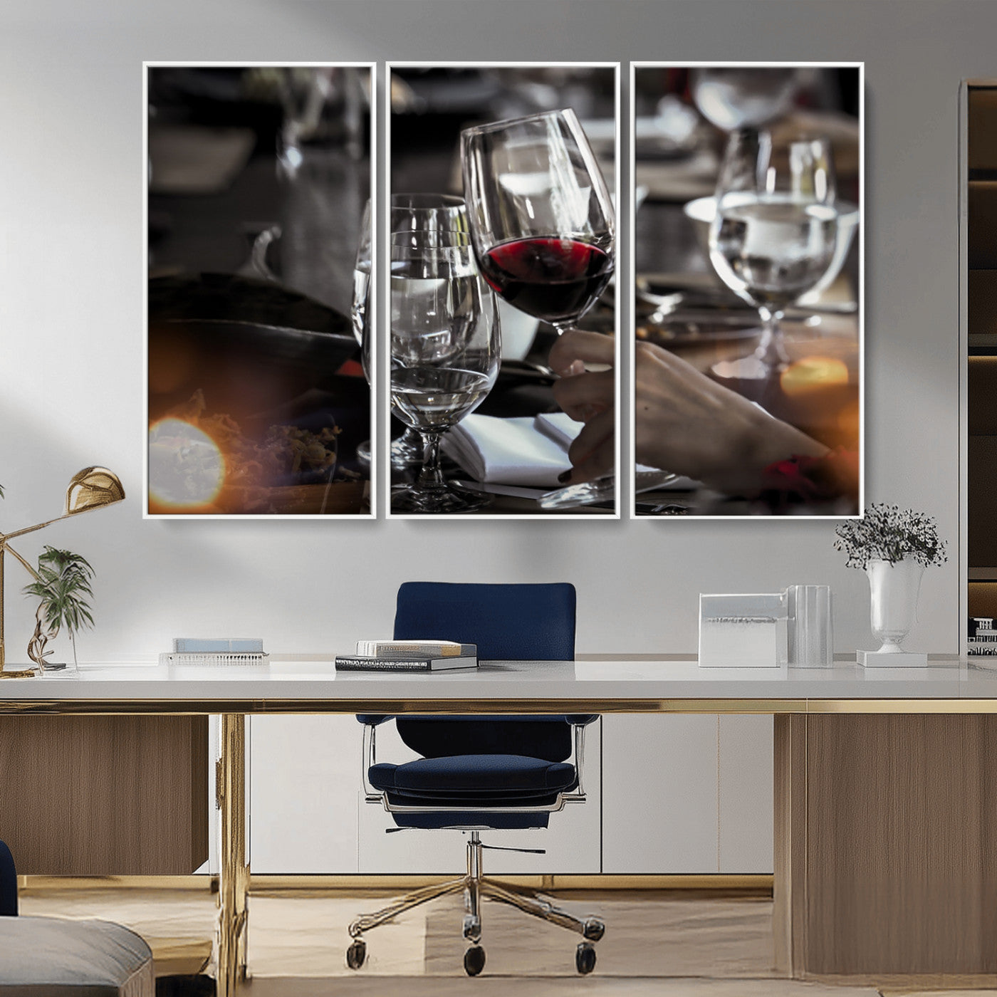 75513-MGV-CV-36X24-Elegant Wine Toast Wall Art – Close-Up Red Wine Glass at Dinner Table Canvas Print, Sophisticated Dining Room or Bar Decor
