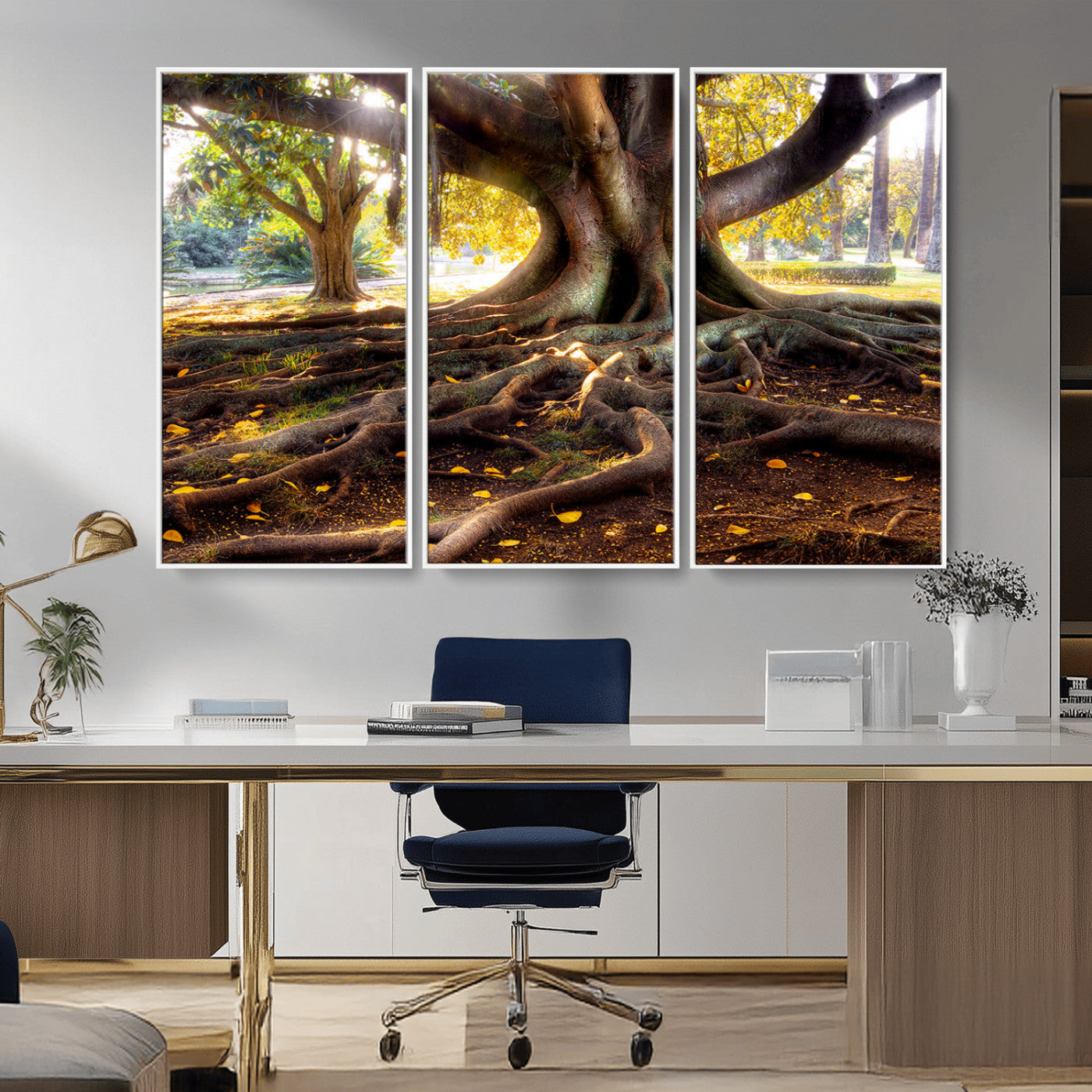 53335-MGV-CV-36X24-Majestic Tree with Sprawling Roots Wall Art – Serene Sunlit Park Scene, Nature Canvas Print, Perfect for Living Room, Office or
