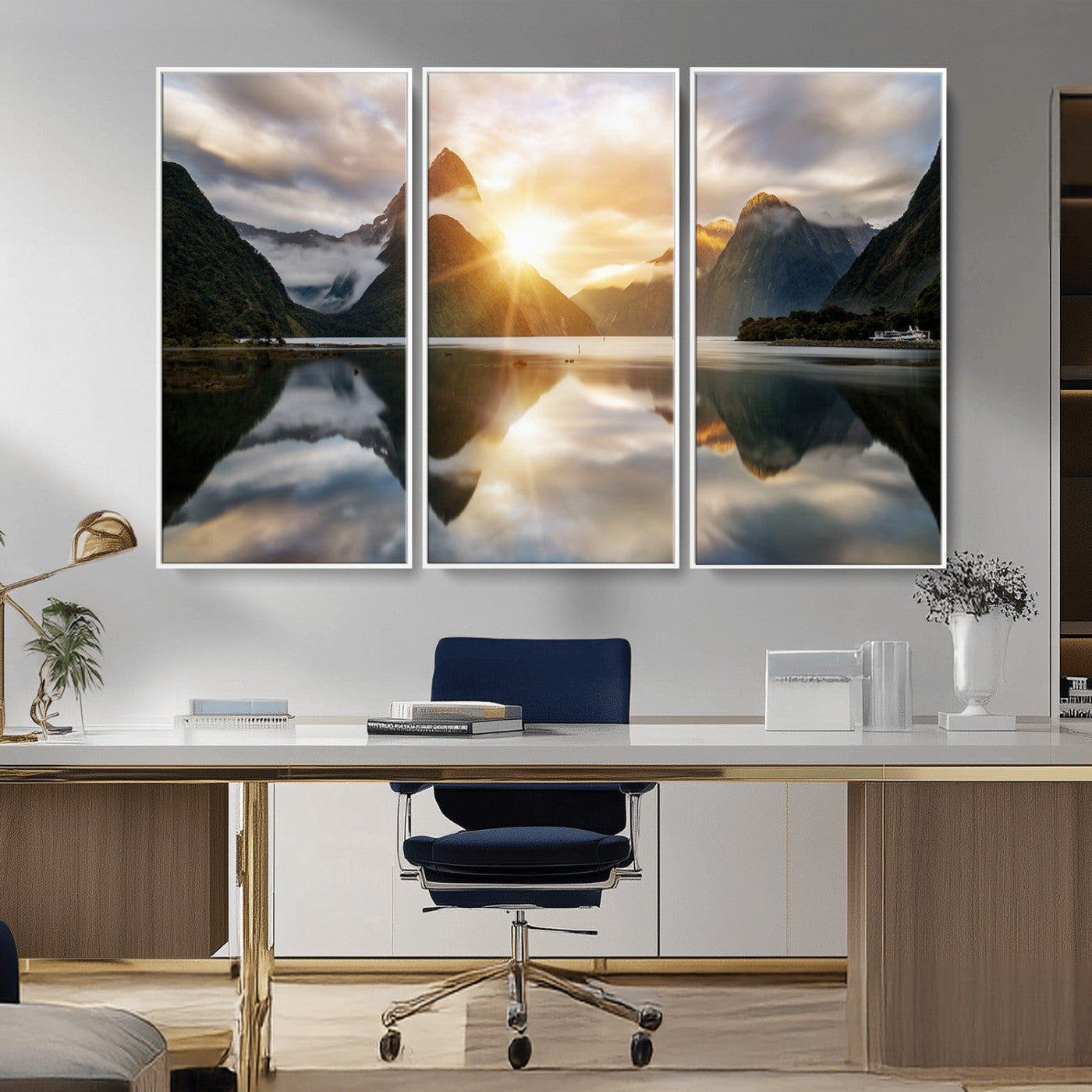 78842-MGV-CV-36X24-Sunrise Mountain Reflection Wall Art – Stunning Nature Landscape Canvas Print for Home, Office, Living Room or Relaxing Space