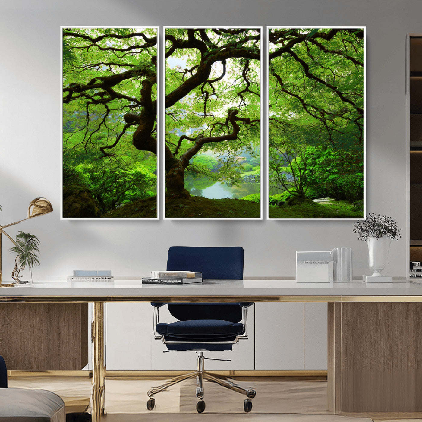 18094-MGV-CV-36X24-Emerald Canopy Wall Art – Panoramic Lush Green Tree Canvas Print, Serene Nature Decor for Office, Living Room or Meditation Space