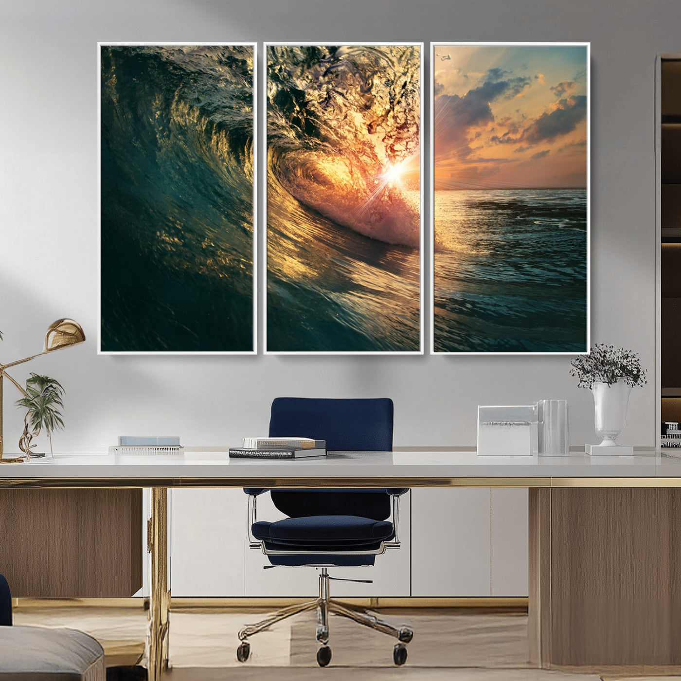 55359-MGV-CV-36X24-Radiant Ocean Wave Wall Art – Panoramic Surf Canvas Print, Vibrant Sunset Beach Decor for Home, Office or Man Cave