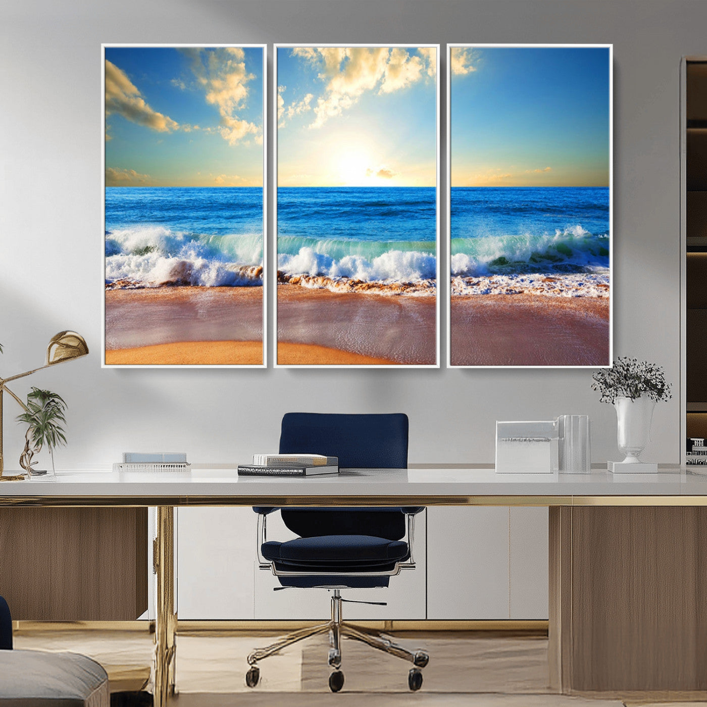 50522-MGV-CV-36X24-Ocean Sunrise Wall Art – Peaceful Beach Waves and Golden Horizon Canvas Print, Coastal Seascape Decor for Home or Office