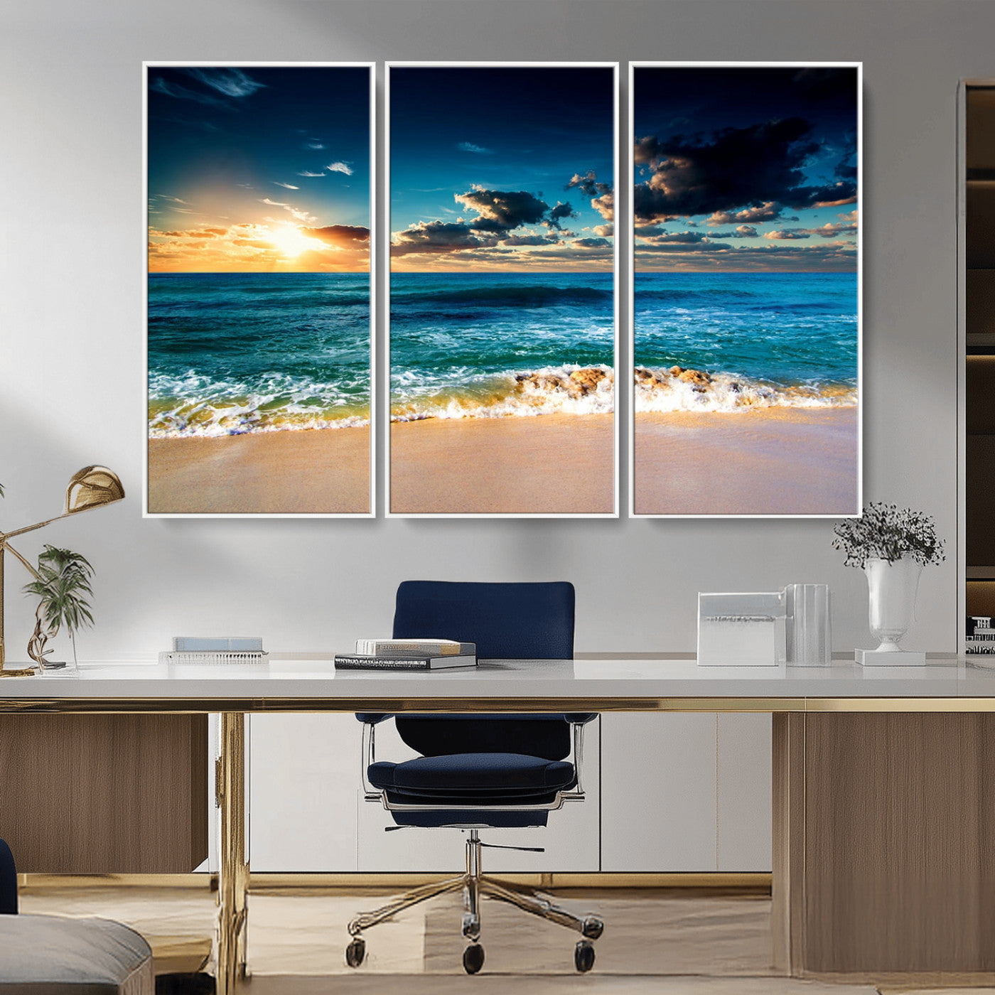 88985-MGV-CV-36X24-Ocean Sunset Wall Art – Tranquil Beach Waves Canvas Print, Coastal Seascape Decor for Living Room or Office