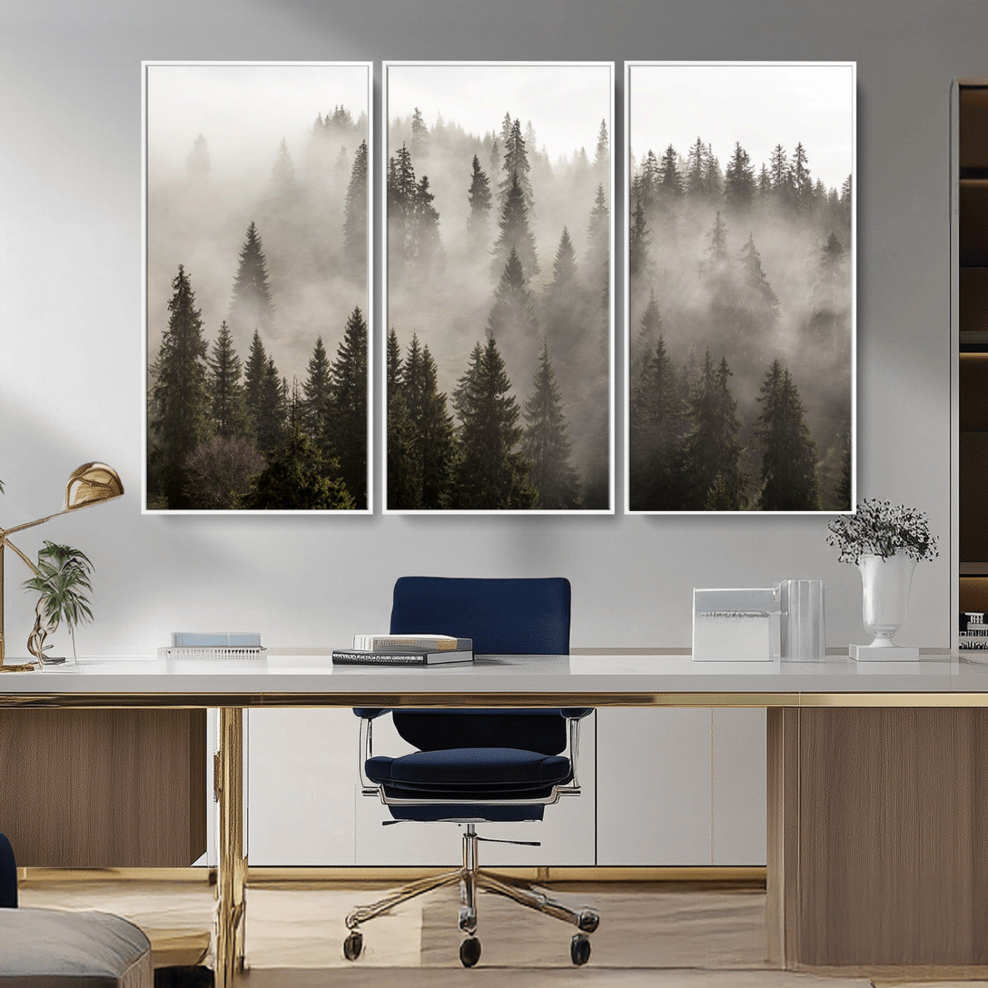 62862-MGV-CV-36X24-Misty Forest Wall Art – Tranquil Pine Tree Canvas Print with Mountain Fog, Nature Landscape Artwork for Living Room, Bedroom, or