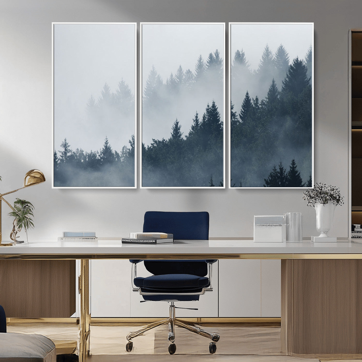 23671-MGV-CV-36X24-Misty Forest Wall Art – Serene Foggy Pine Trees Landscape Canvas Print, Tranquil Nature Decor for Living Room, Bedroom or Office