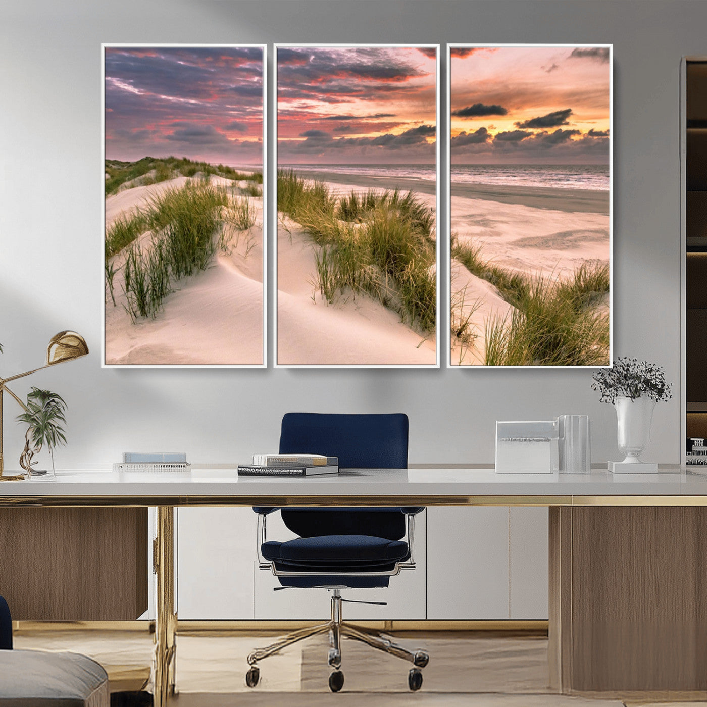 60570-MGV-CV-36X24-Beach Sunset Wall Art – Coastal Sand Dunes and Ocean Horizon Canvas Print, Tranquil Seascape Photography Decor for Living Room or