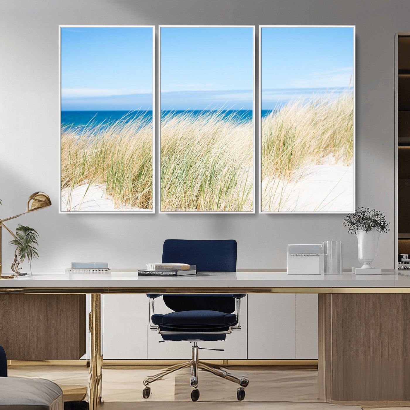 96913-MGV-CV-36X24-Coastal Dunes Wall Art – Serene Beach Grass and Blue Ocean Canvas Print, Relaxing Seaside Nature Decor for Living Room, Bedroom or