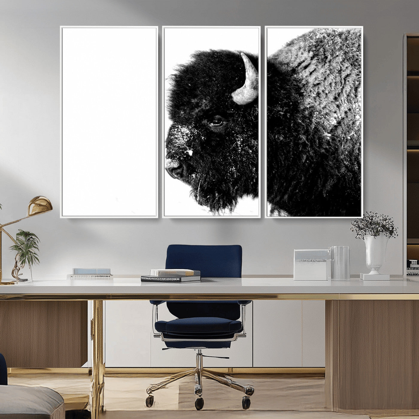 68780-MGV-CV-36X24-Bison Close-Up Wall Art – Black and White Buffalo Canvas Print, Rustic Wildlife Photography Decor for Living Room, Office, or