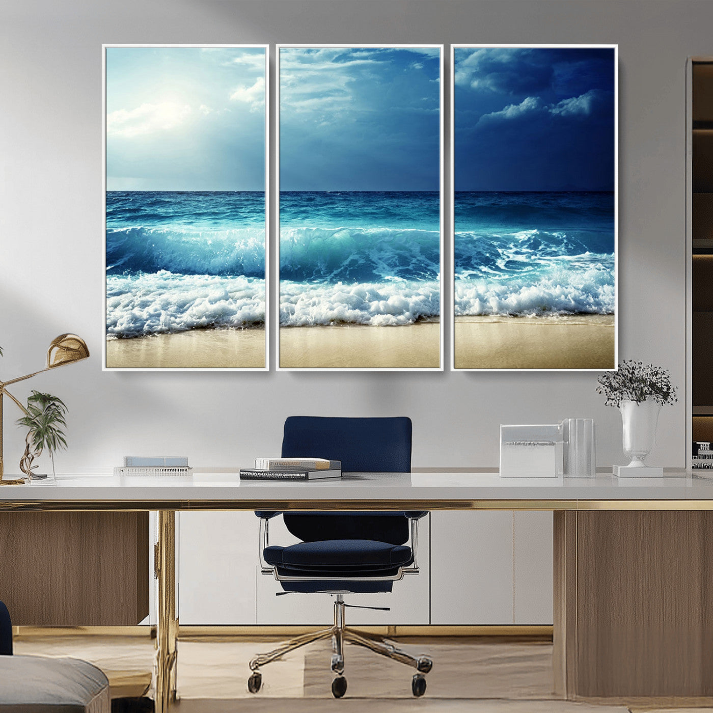 84116-MGV-CV-36X24-Ocean Wave Wall Art – Blue Sea and Beach Canvas Print, Coastal Seascape Photography Artwork for Living Room, Bedroom, or Office