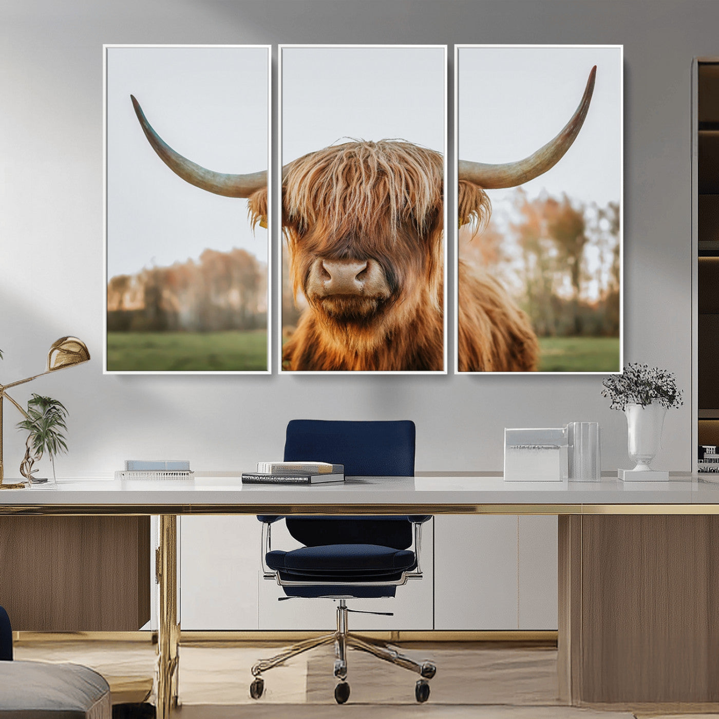 64824-MGV-CV-36X24-Highland Cow Wall Art – Rustic Scottish Bull Canvas Print, Farmhouse Animal Decor for Living Room, Bedroom, Office or Cabin