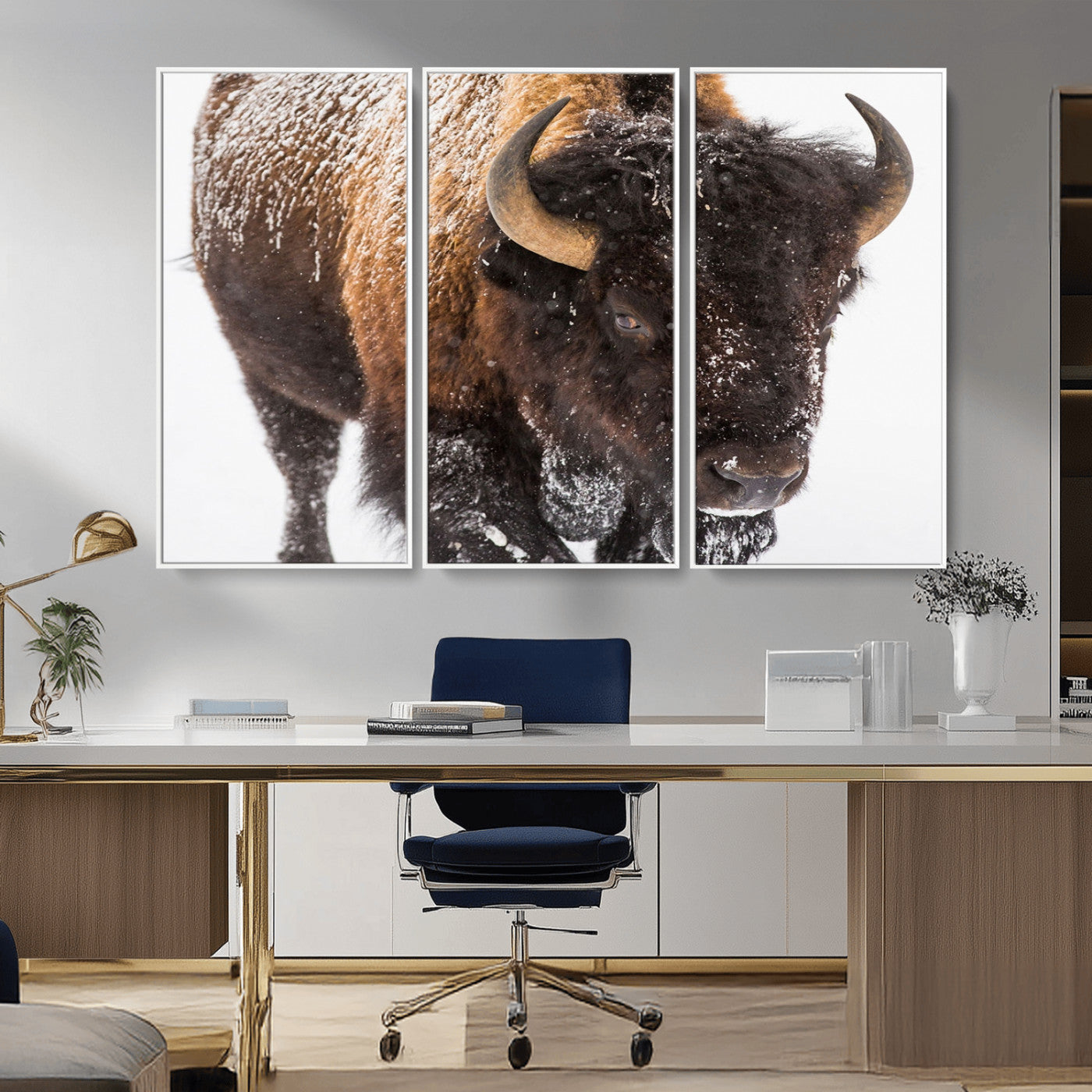 65605-MGV-CV-36X24-Snow Bison Wall Art – Close Up Buffalo Canvas Print, Rustic Western Wildlife Photography, Farmhouse Cabin Lodge Decor for Living