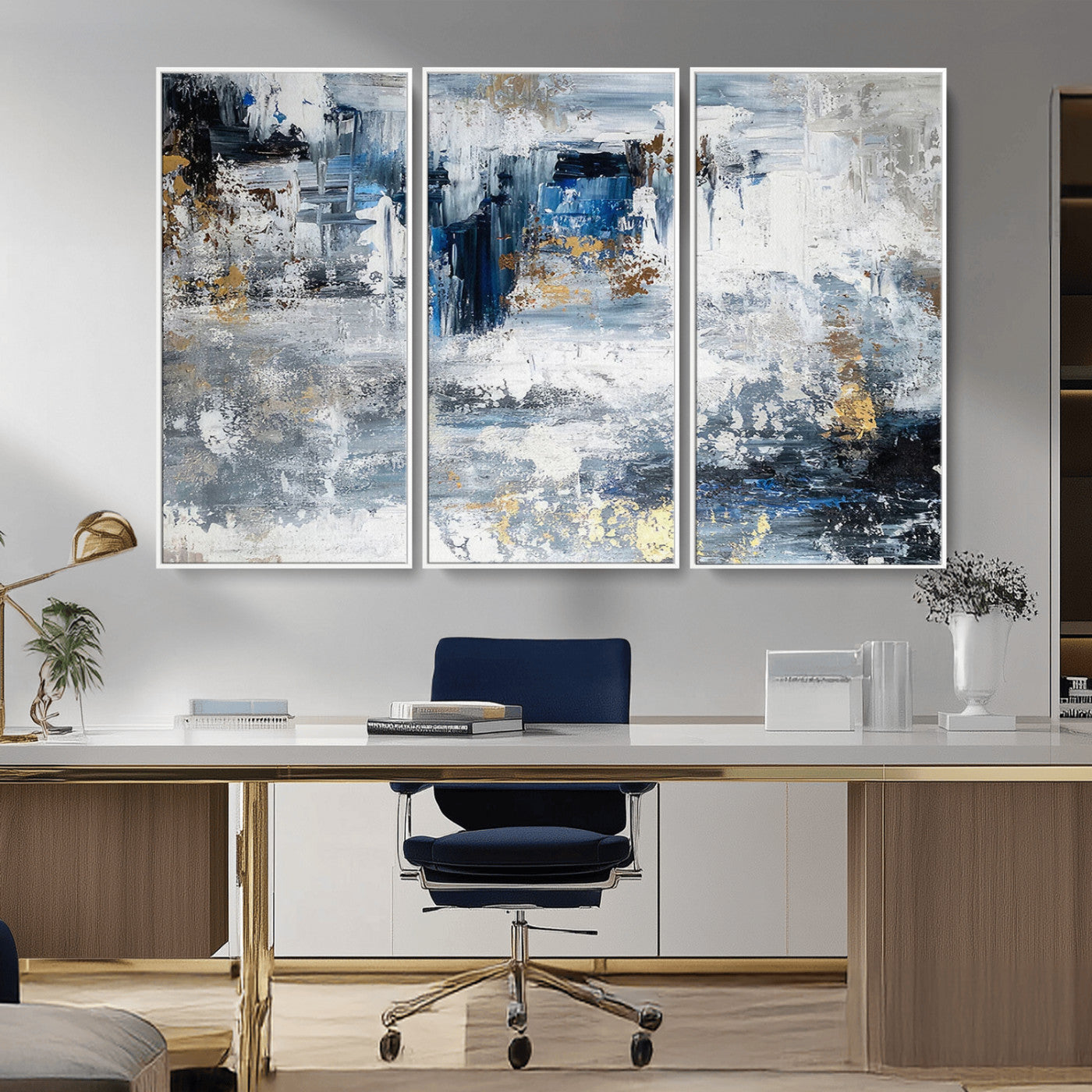 59716-MGV-CV-36X24-Abstract Blue and Gold Wall Art – Modern Textured Canvas Print, Contemporary Painting for Living Room, Bedroom, or Office Decor